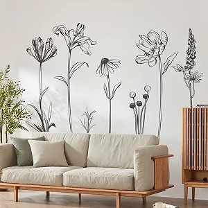 Наклейка на стіну Supzone XXL Квіти Мінімалізм Чорна synthetic.ua - Фото 1