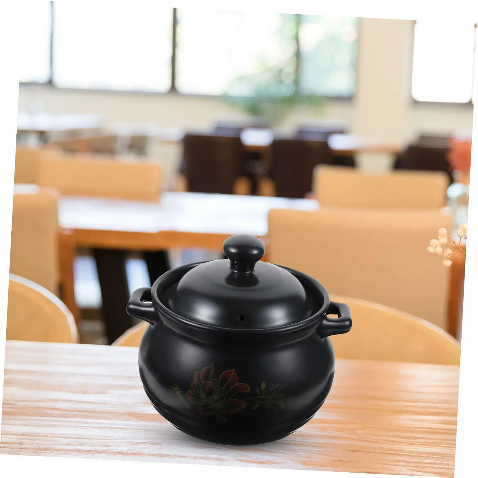 Кастрюля для запекания Healifty керамическая 2 л с ручкой Черный, фото №3