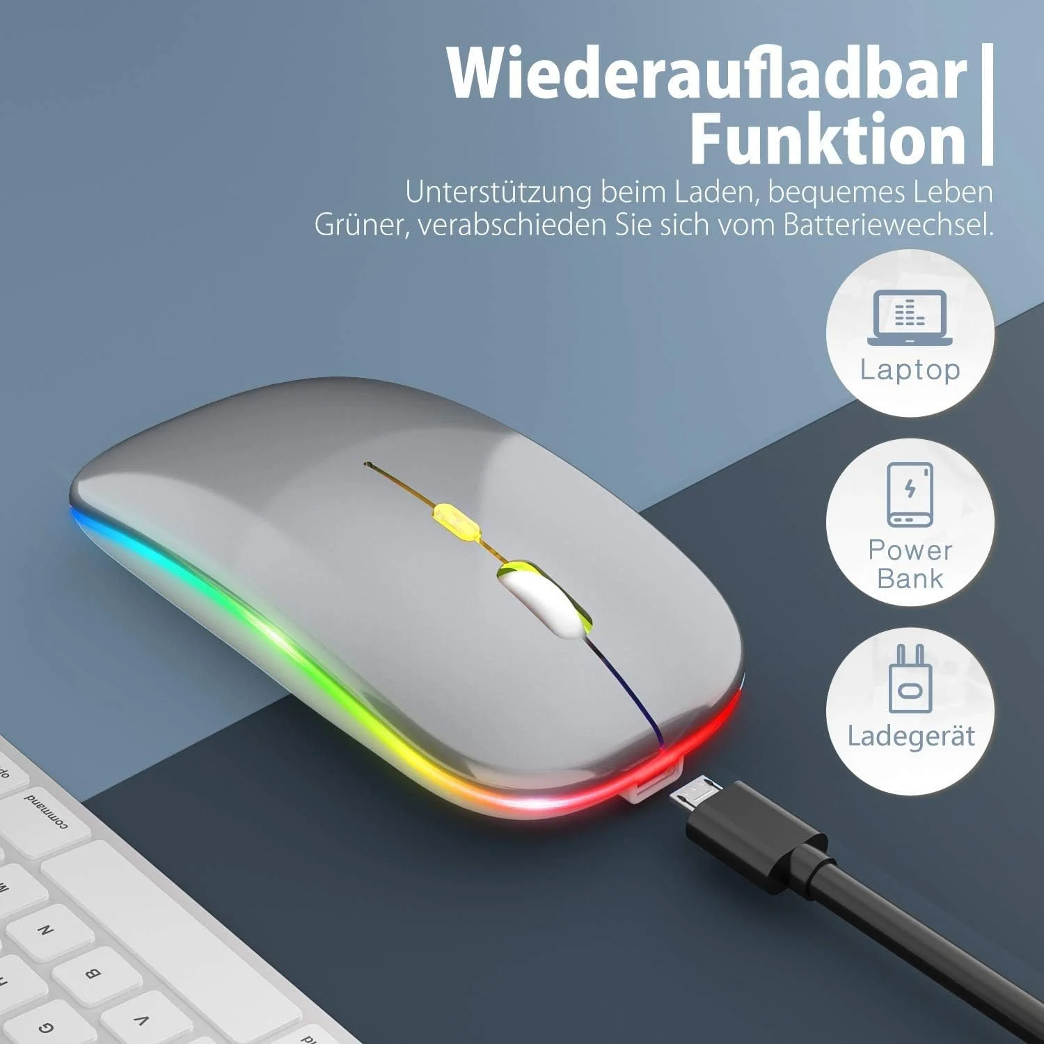 Мышь Беспроводная Перезаряжаемая Светодиодная Pasonomi для ПК, Тихая Беспроводная Мышь с USB-приемником Type C, фото №3