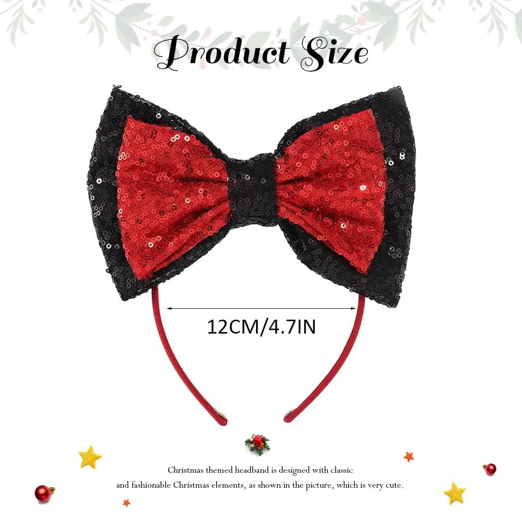 Обруч на голову з бантом Reaky, прикрашена блискітками, чорно-червона, фото №4
