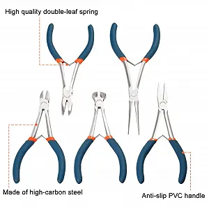 Набор мини-плоскогубцев SPEEDWOX 5 шт. с чехлом, включая плоскогубцы, торцевые кусачки, изогнутые плоскогубцы с длинным носом, диагональные плоскогубцы, плоскогубцы с игольчатым носом для рукоделия, ремонта synthetic.ua - Фото 1
