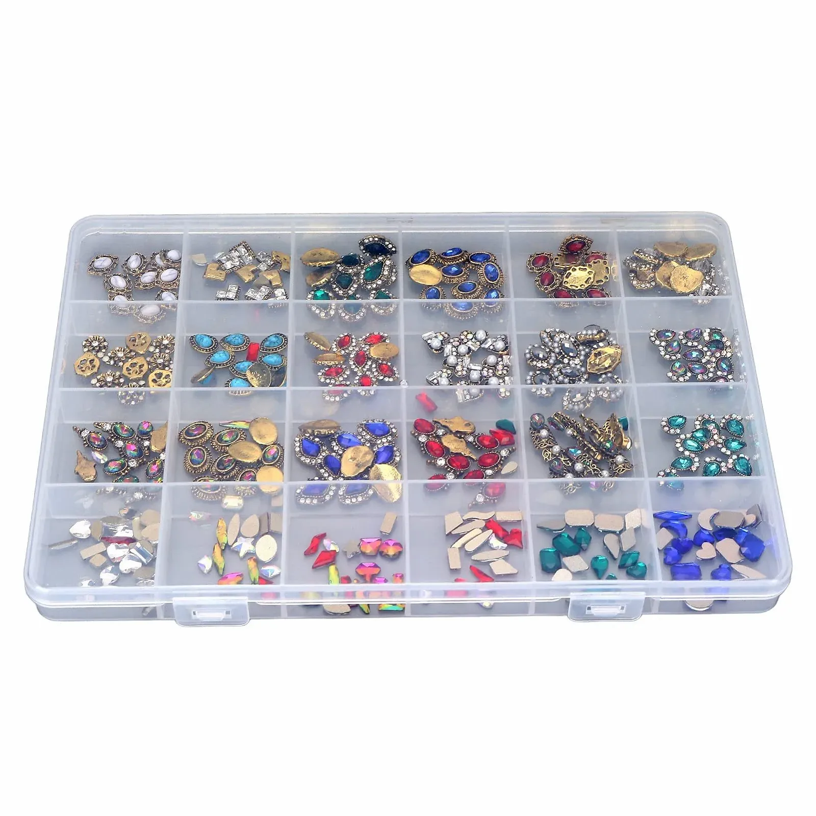 Стрази для нігтів з коробкою, 24 шт, різнокольоровіS, різні форми, фото №6