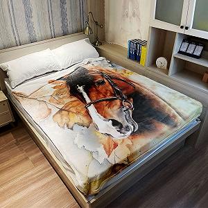 Одеяло Zomer Плюшевое 150 x 200 см Высококачественное Мягкое и Теплое Флисовое одеяло как покрывало на кровать Диванное одеяло с рисунком Кленового листа и Лошади synthetic.ua - Фото 1