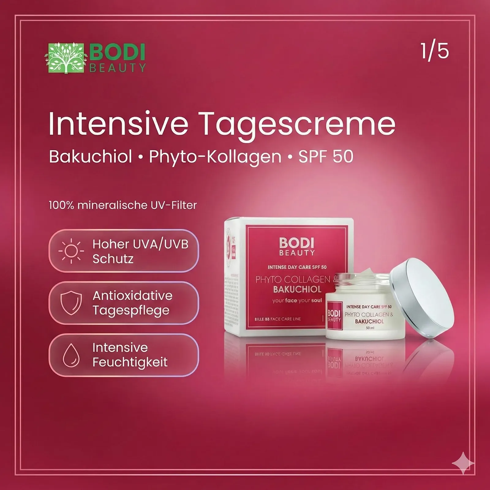 Денний крем Bodi Beauty Intensive з бакучіолом, фітоколагеном та SPF 50 50 мл, фото №2