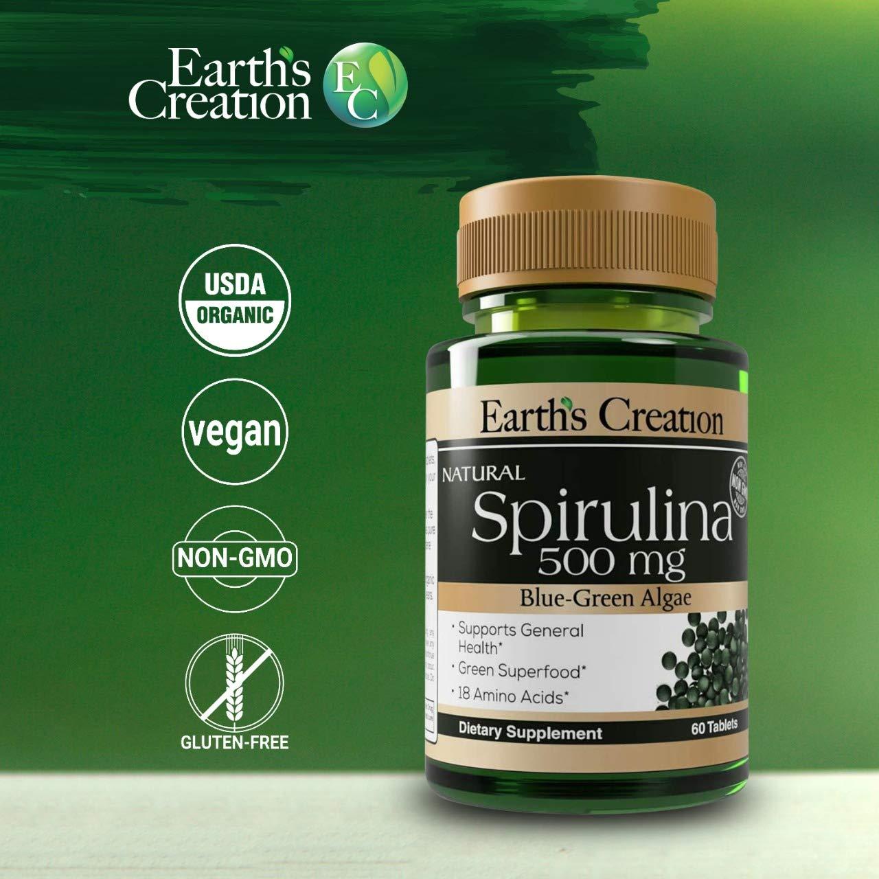 Спирулина Earths Creation Spirulina 500 mg 100 tabs, фото №2