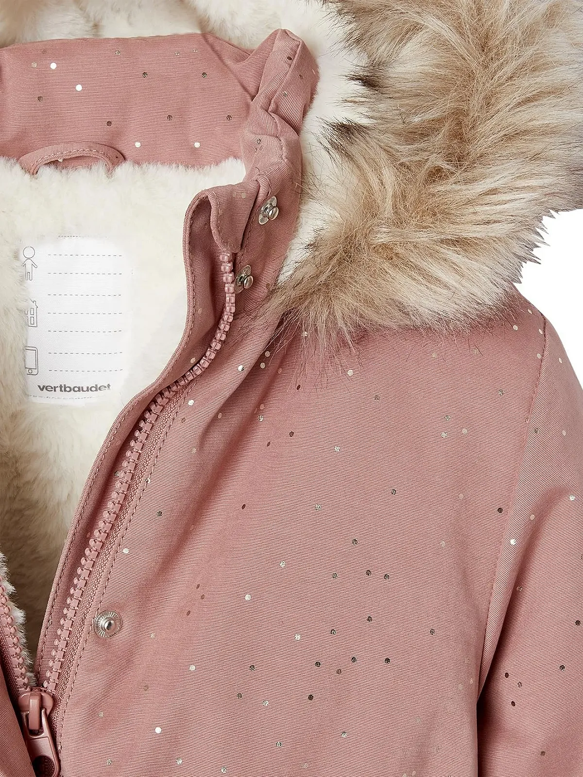 Тепла зимова куртка для дівчаток Vertbaudet з блискітками та штучним хутром, перероблений наповнювач, фото №4