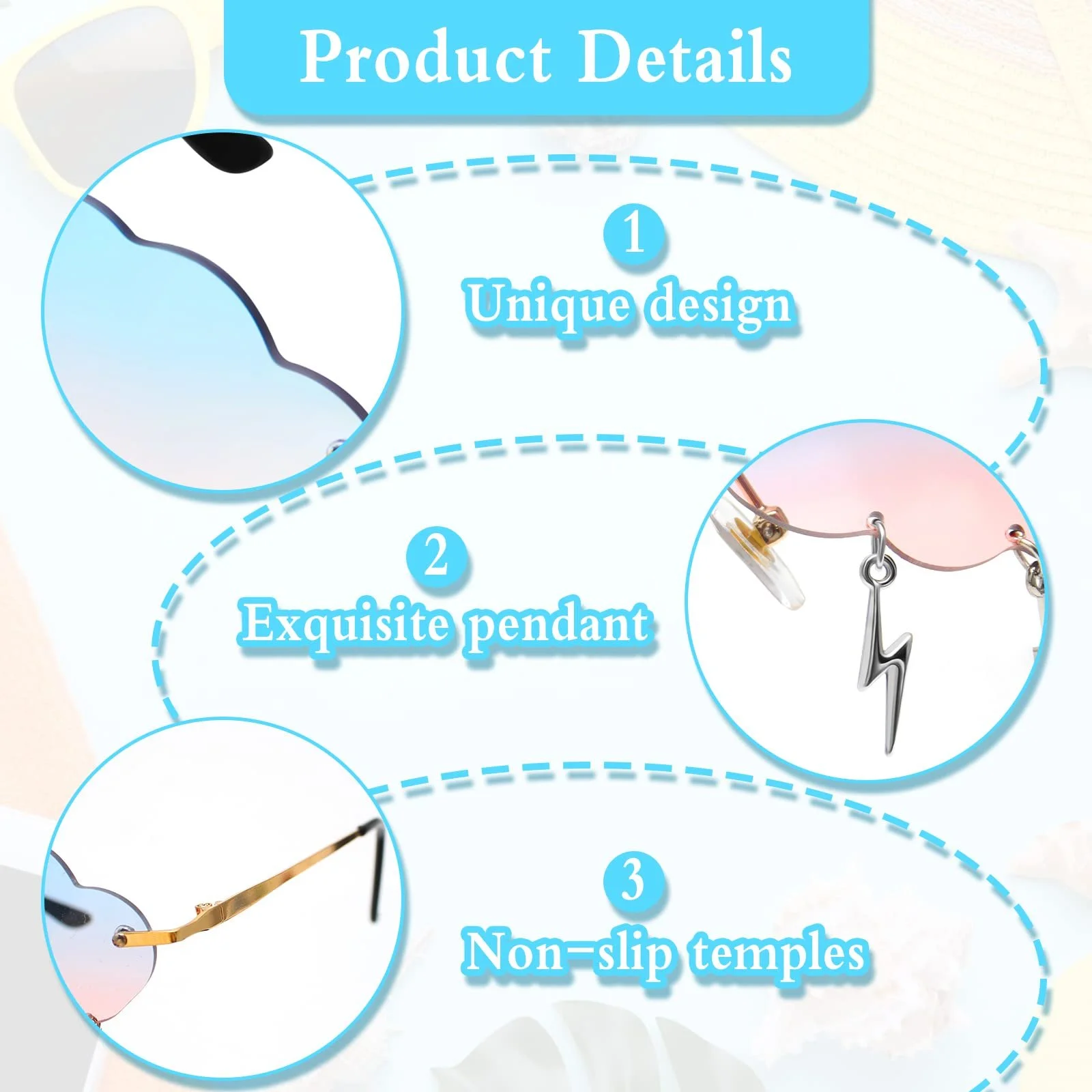 Солнцезащитные очки Облака Fumanduo, 2 шт, Без оправы, Разноцветные (Серый Blu-Pink), фото №3