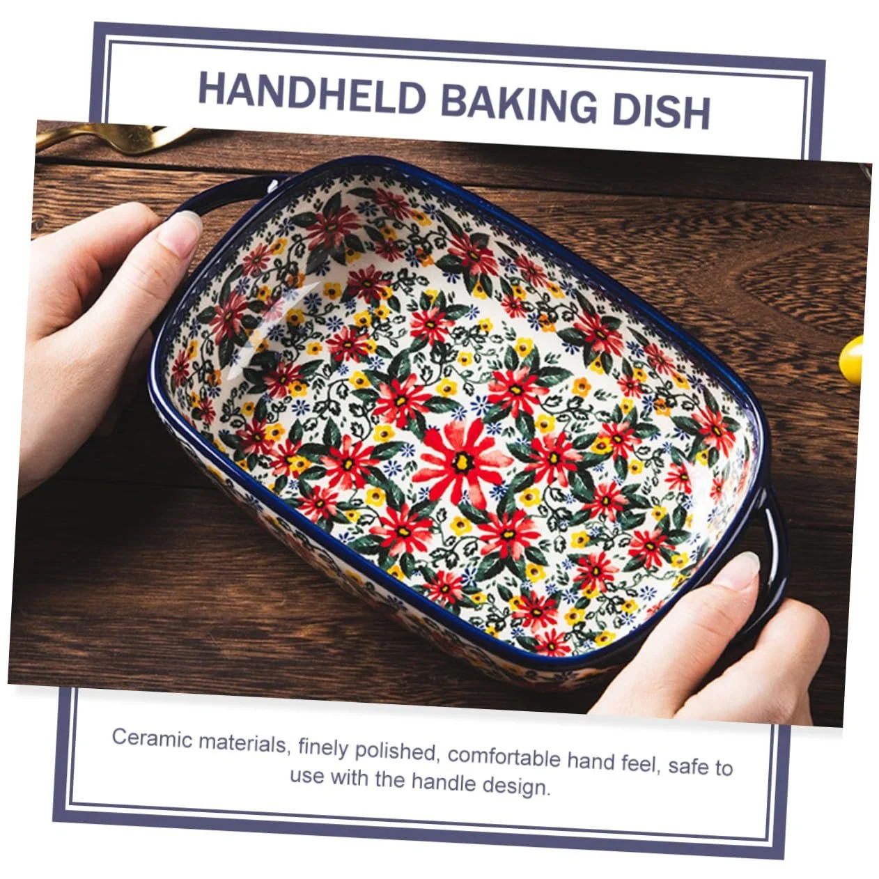 Форма для запекания Amosfun керамическая с цветочным узором, прямоугольная, нескользящая, с ручками, фото №5