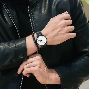 Часы Сверхтонкие BUREI Мужские Черные Аналоговые С Датой Японский Кварцевый Механизм synthetic.ua - Фото 1