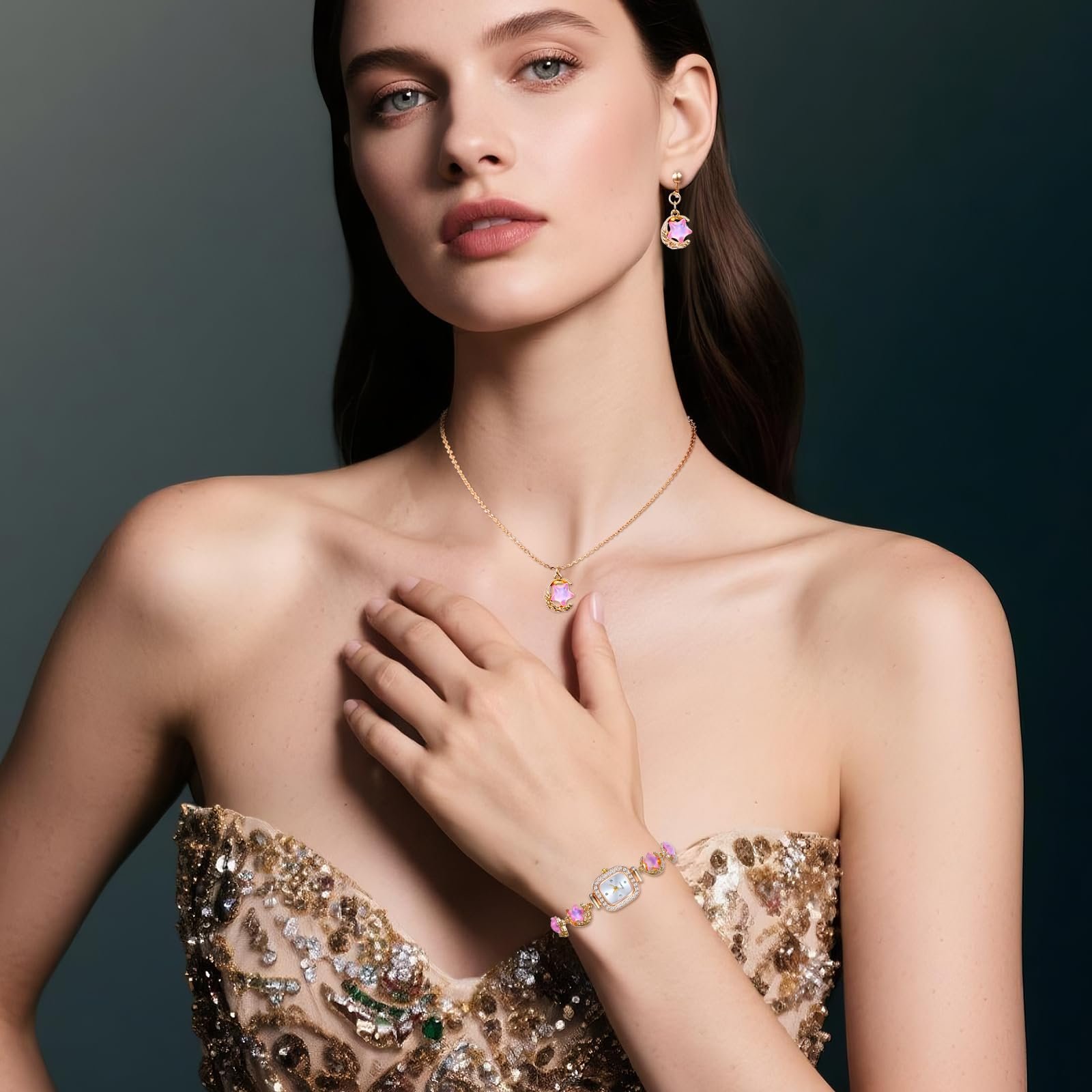 Годинник жіночий прямокутний JewelryWe Набір, фото №2