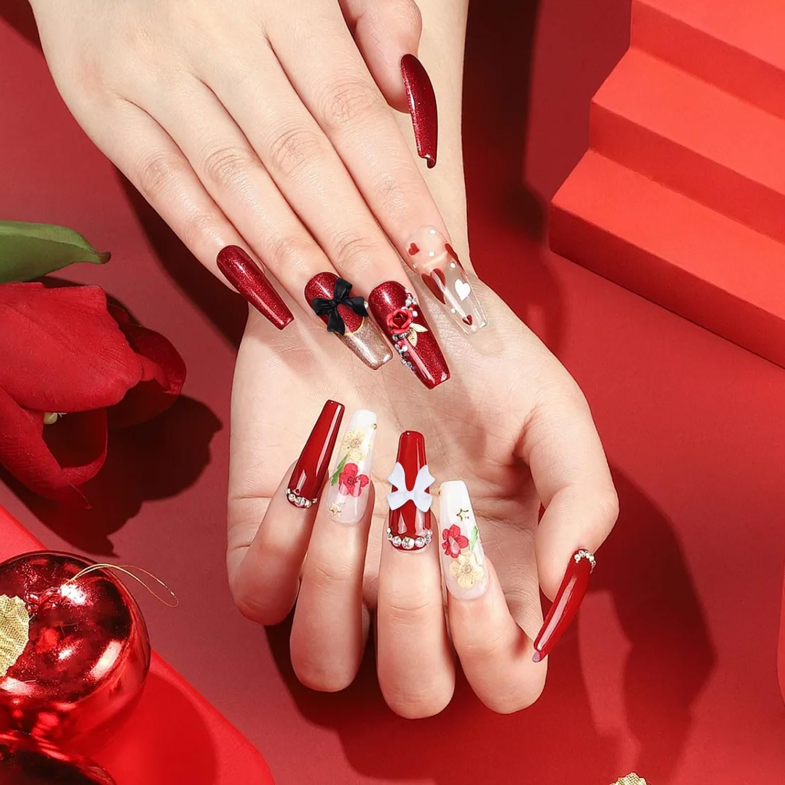 3D Шармы для ногтей, 2 коробки бусины Цветы Бантики, смола, украшения для ногтей, арки, стразы для ногтей для женщин девушек маникюр дизайн ювелирные аксессуары DIY поделки, фото №7