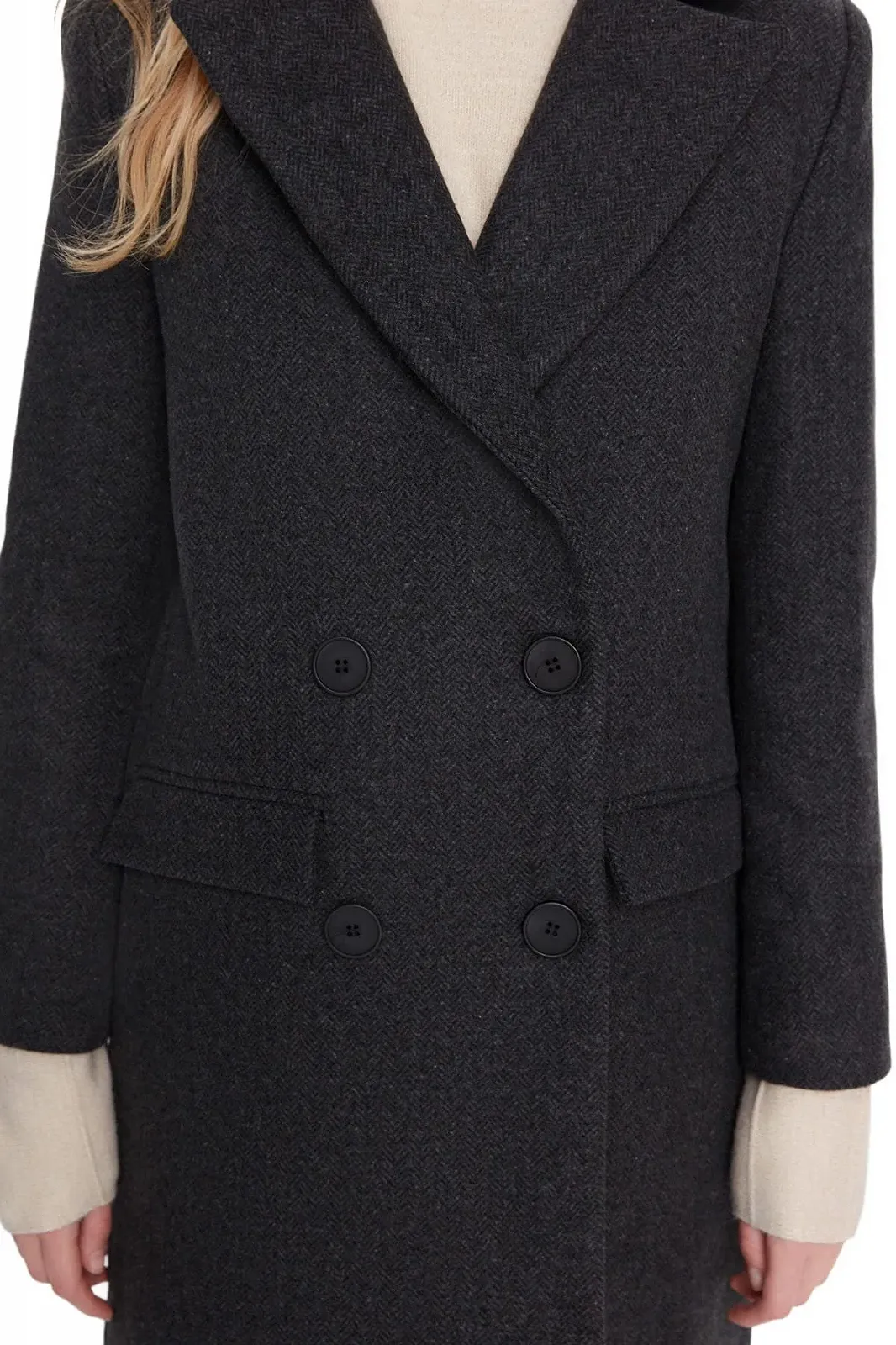 Пальто TRENDYOL Plain Webstoff Regular Wickelschnitt, фото №4 Пальто TRENDYOL Plain Webstoff Regular Wickelschnitt, фото №4