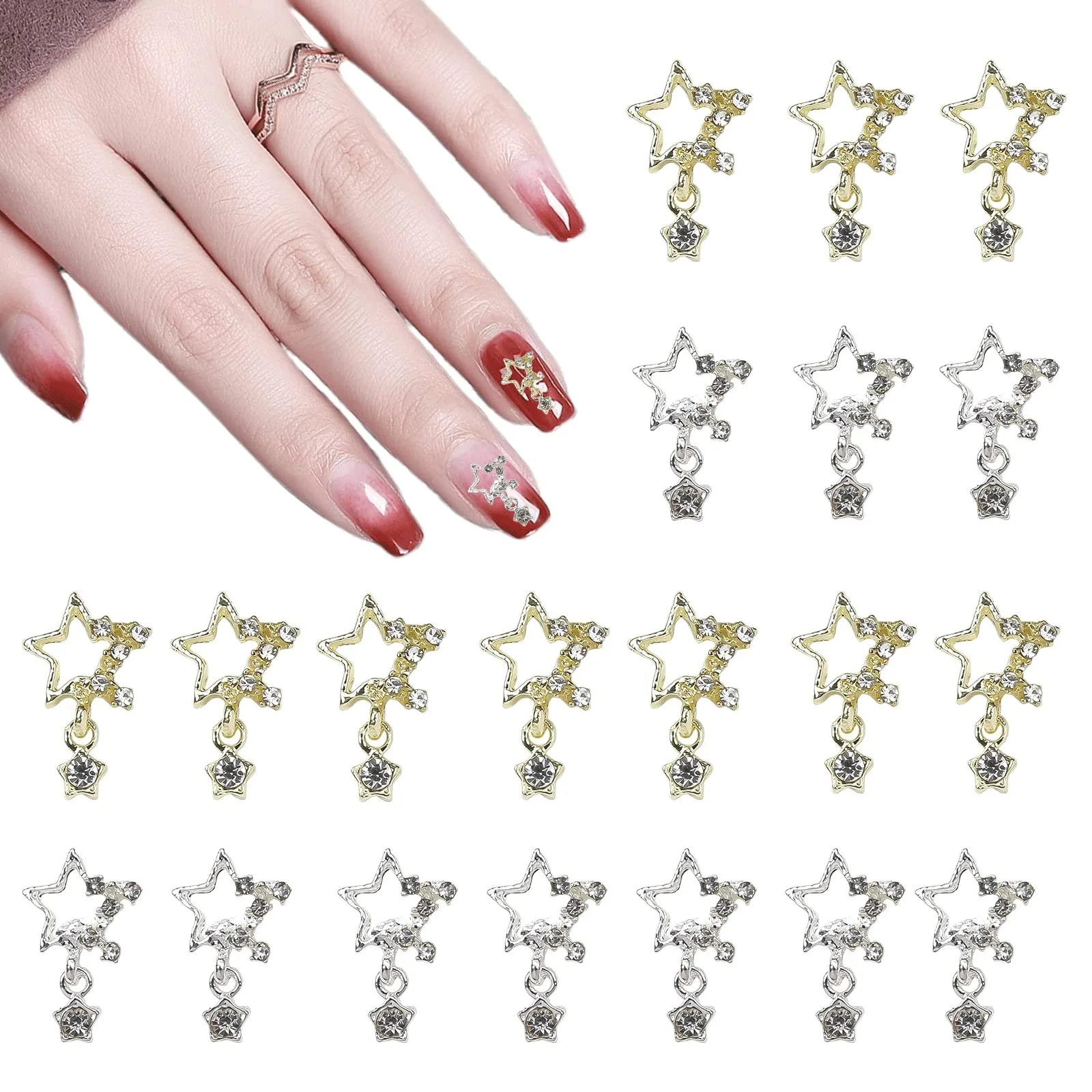 Люкс, сплав, зірка, стрази для нігтів, 3D металеві зірки, фото №1