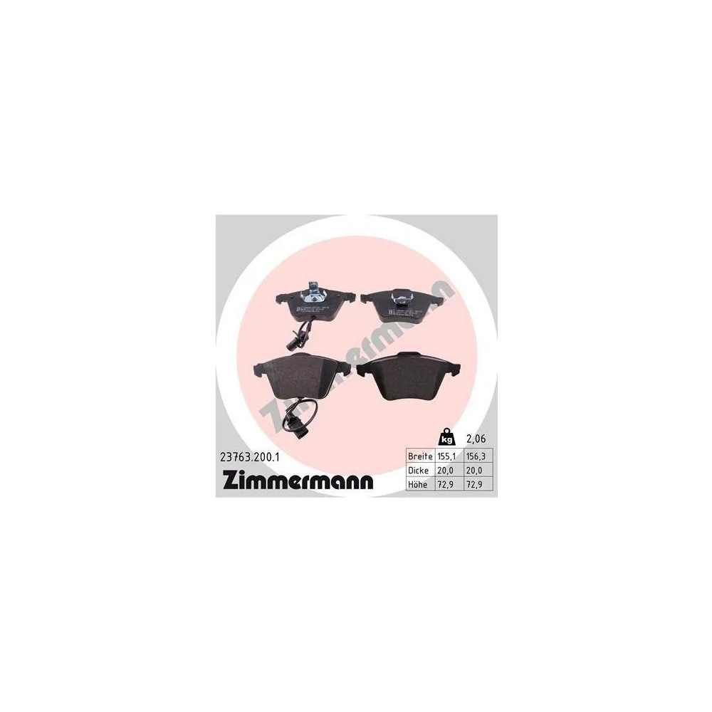 Комплект гальмівних колодок дискового гальма ZIMMERMANN 23763.200.1 для AUDI VAG AUDI (FAW), фото №1