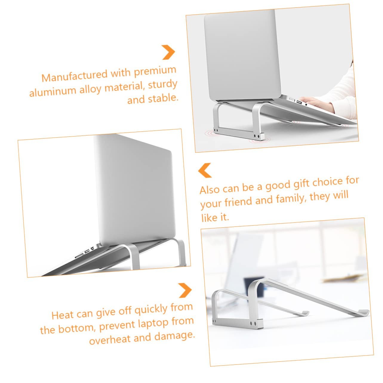 Підставка для ноутбука алюмінієва ергономічна портативна для відведення тепла сумісна з ноутбуком срібна, фото №4