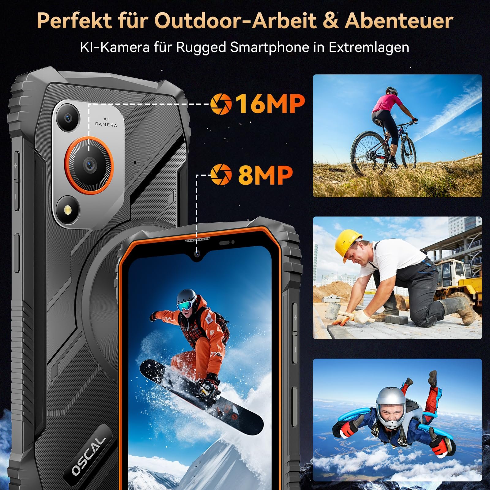 Смартфон OSCAL Marine 1 6.56 дюймов HD+ 90Hz 12GB+128GB/2TB TF 16Мп+8Мп Dual SIM Face ID GPS NFC IP68 IP69K, фото №8
