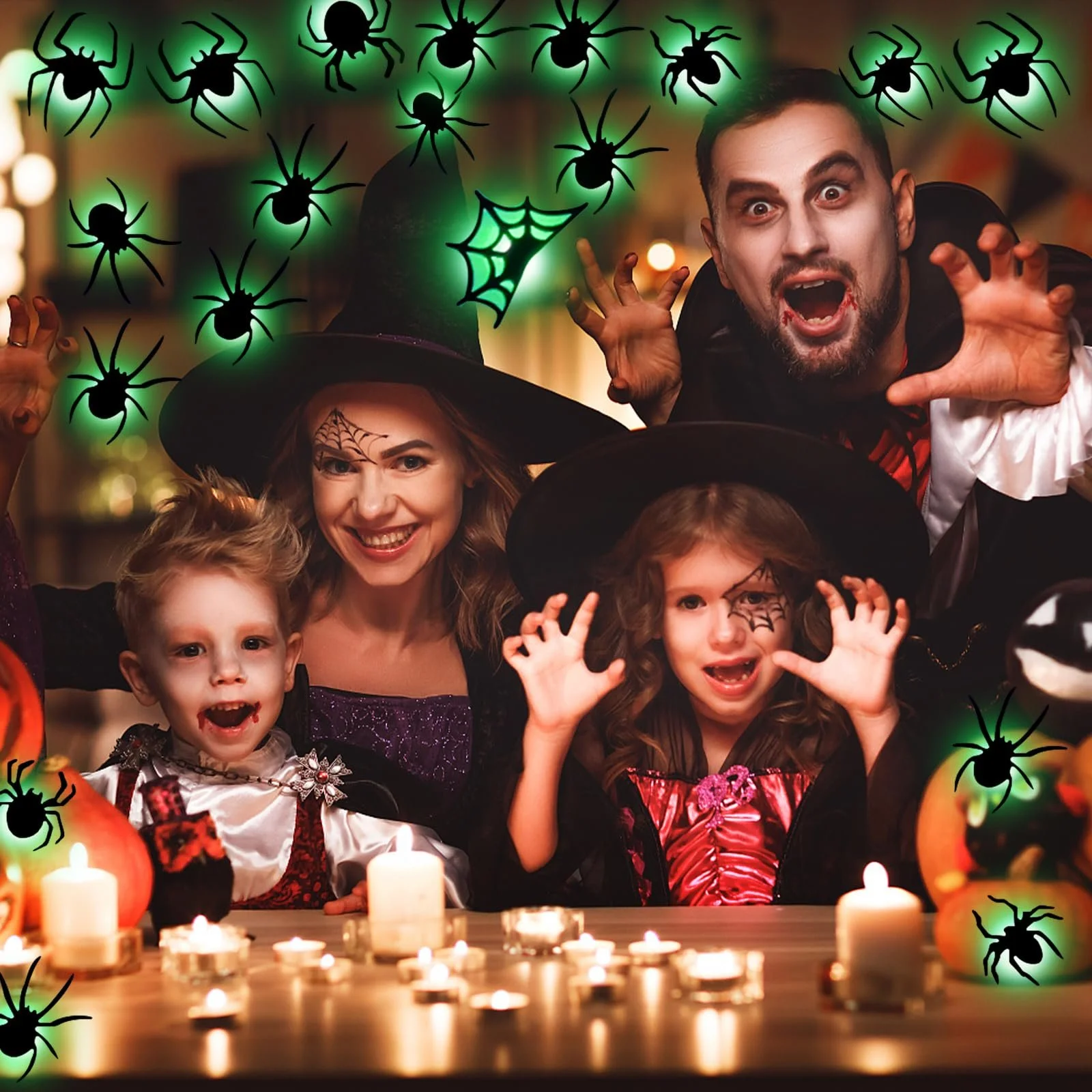 Наклейка на стіну Joycabin Halloween Decoration LED Spider 24 шт. зелена, фото №7 Наклейка на стіну Joycabin Halloween Decoration LED Spider 24 шт. зелена, фото №7