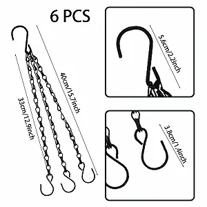 Набор цепочек для подвесных кашпо 6 шт. с S-образными крючками 3-точечный черный synthetic.ua - Фото 1
