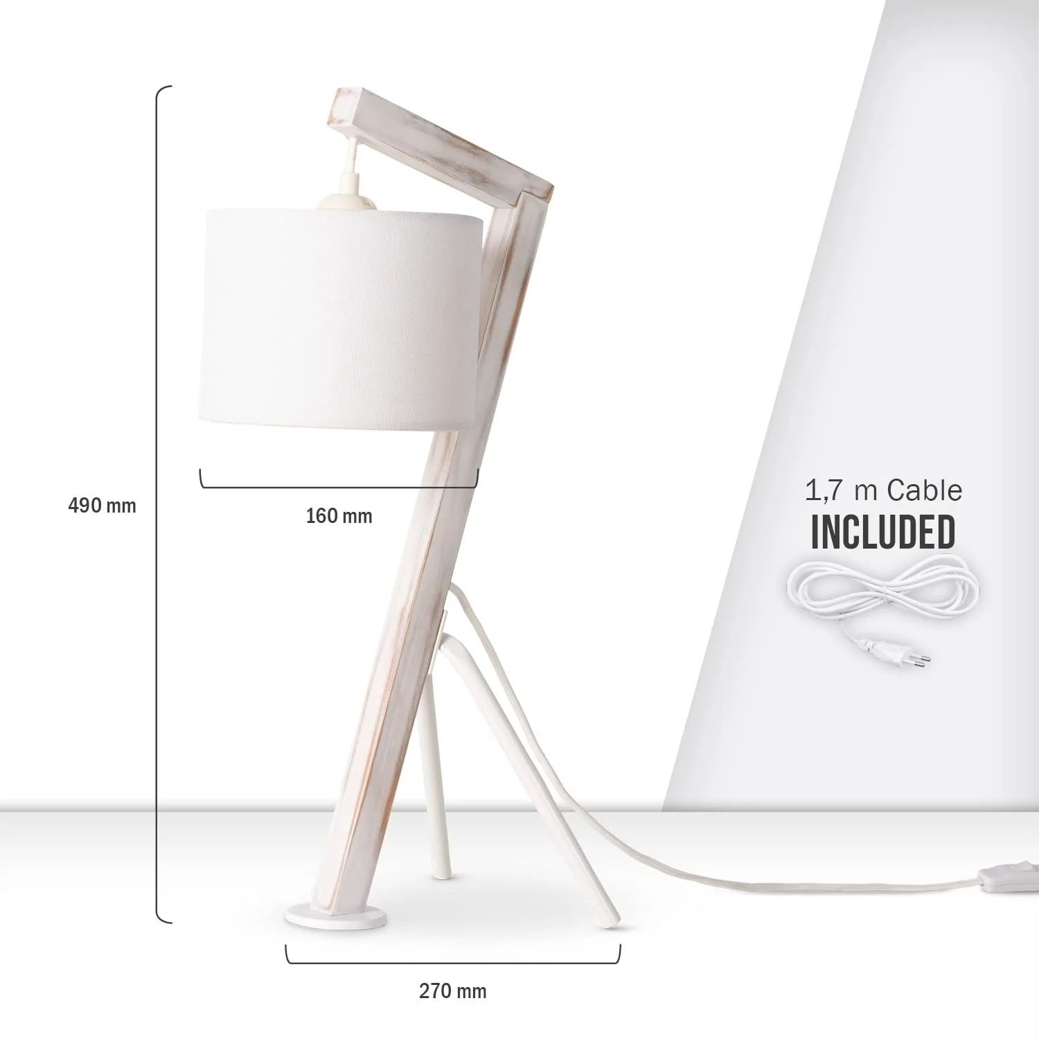 Настільна лампа Paco Home ретро E27 дерев'яна з тканинним абажуром сірий/білий, фото №4