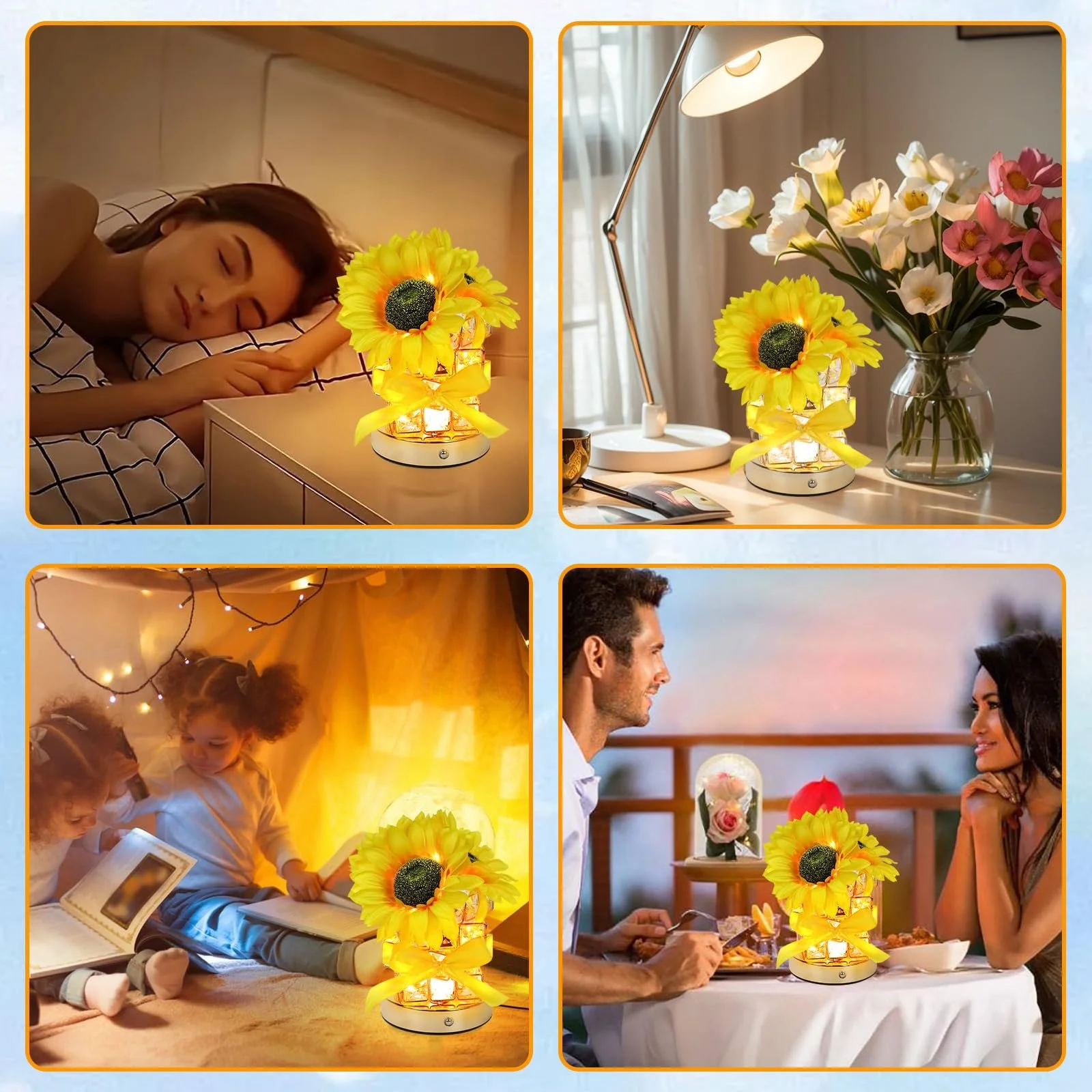 Настільна лампа-нічник Sunflower Flower USB Rechargeable Touch Control 3 Colours Crystal Ornament (A), фото №5