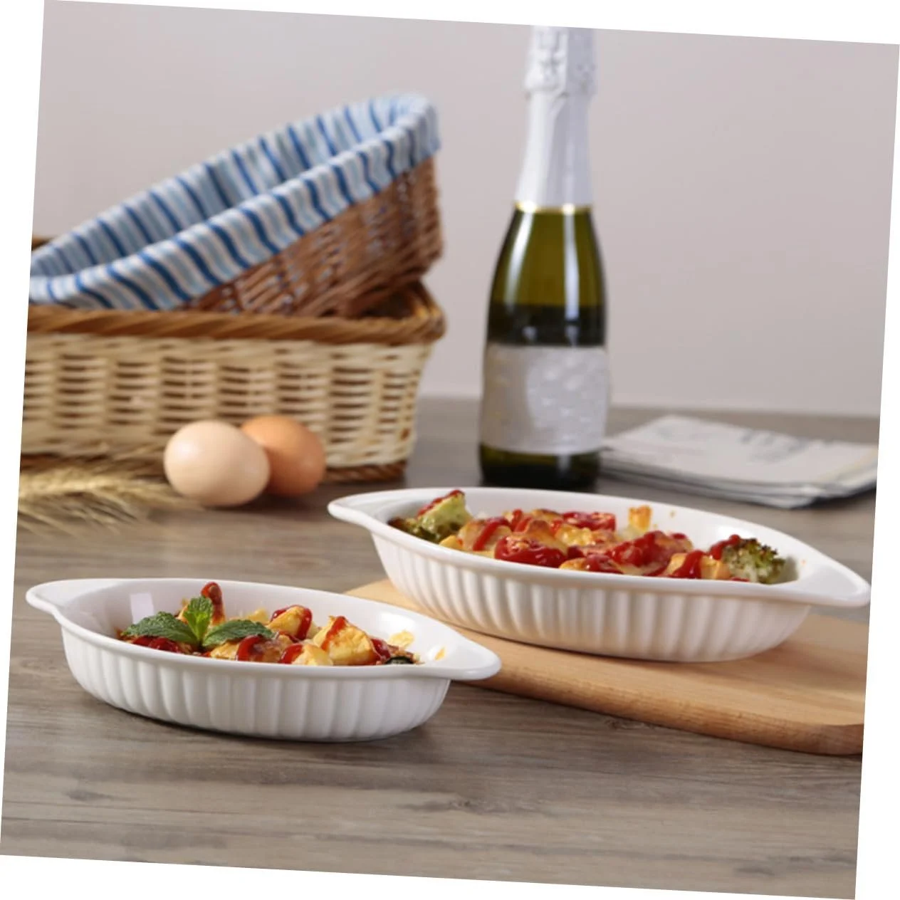 Форма для випікання GALPADA керамічна з подвійними ручками овальна термостійка, фото №4