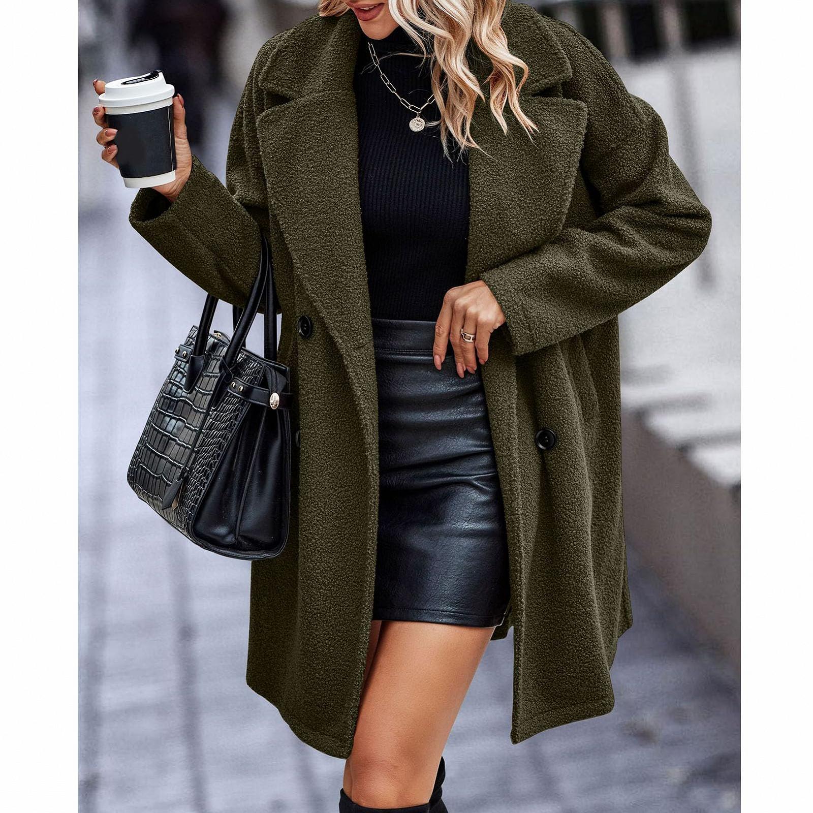 Пальто Двобортне жіноче Однотонне Довгі рукава Відкладний комір, фото №2 Пальто Двобортне жіноче Однотонне Довгі рукава Відкладний комір, фото №2