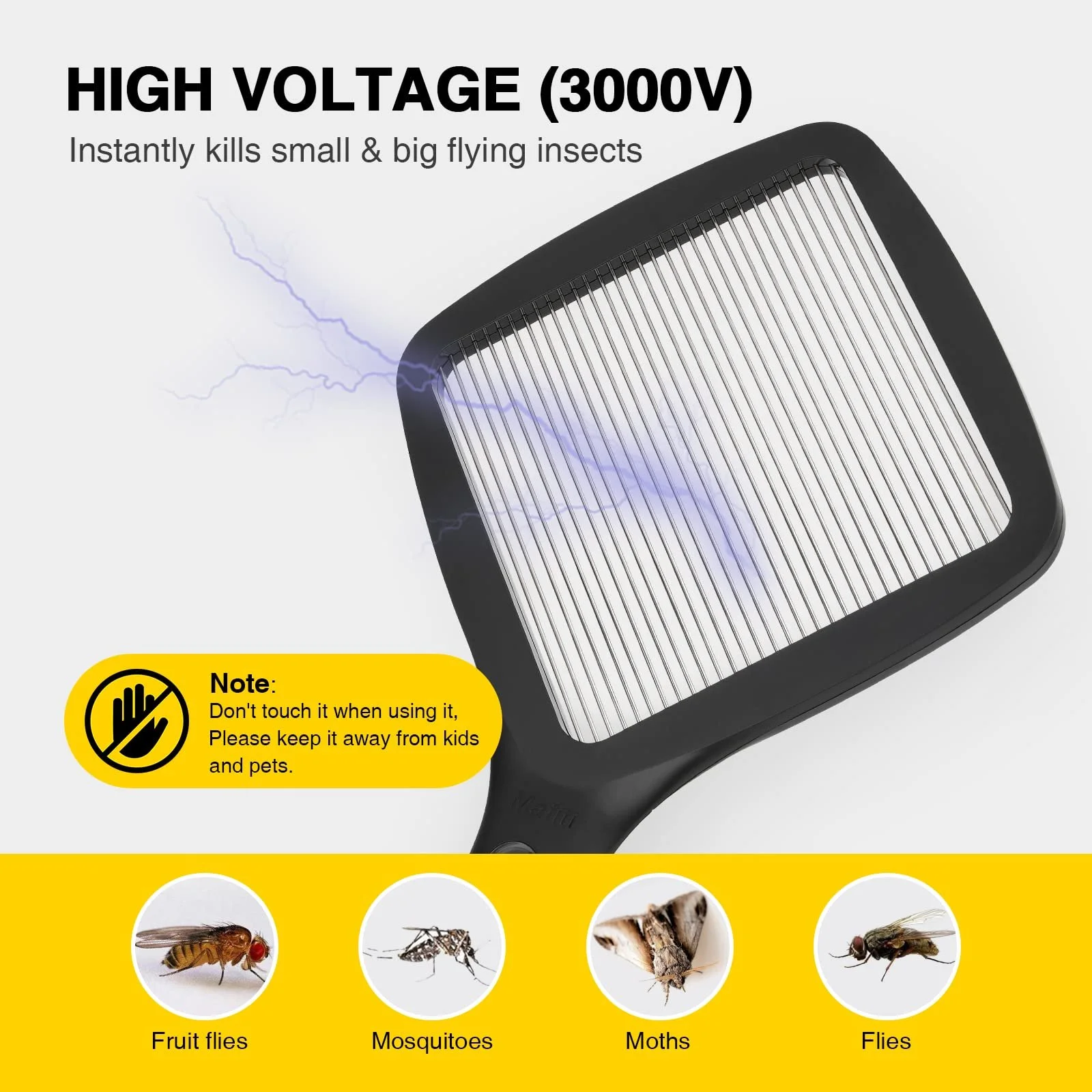 Електрична Мухобійка mafiti 3000 V USB Акумуляторна LED-підсвічування Чорна, фото №2 Електрична Мухобійка mafiti 3000 V USB Акумуляторна LED-підсвічування Чорна, фото №2