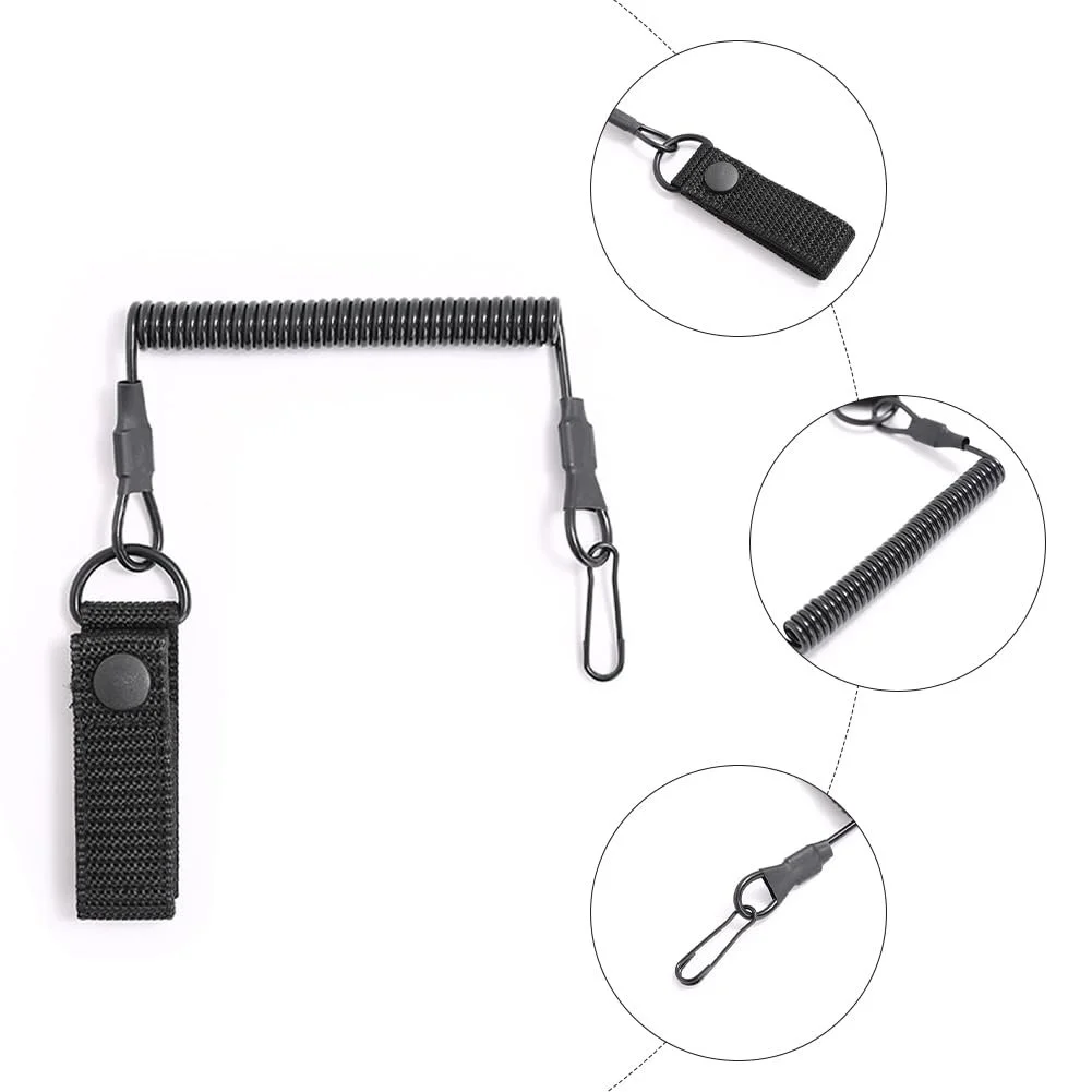 Шнуры рыболовные эластичные Paracord Lanyard спиральные с карабином 2 шт. Черный, фото №3