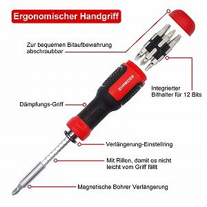 Отвертка SHARDEN 13-в-1 с магнитным удлинителем Torx Slotted Phillips Hex Pozidriv 1/4 synthetic.ua - Фото 1