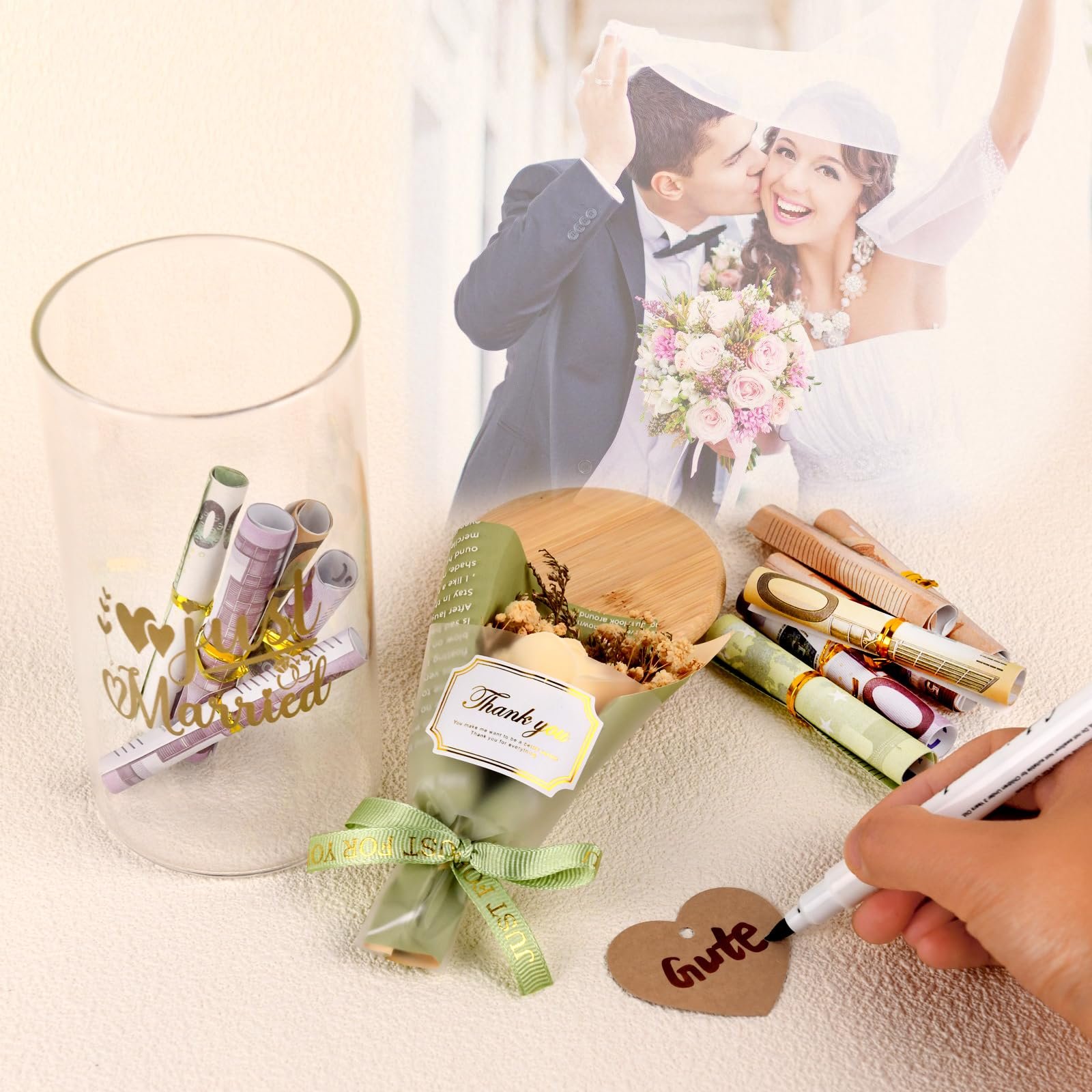 Свадебные подарки для жениха и невесты, светодиодная подсветка Just Married, засушенные цветы, подвеска, фото №3