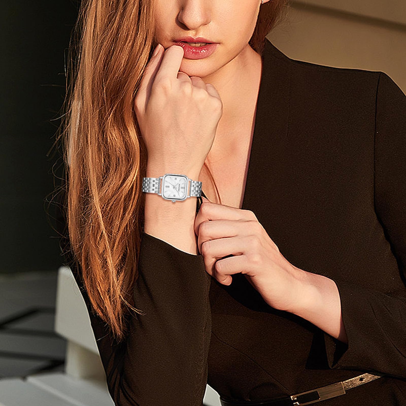 Квадратные наручные часы OIDEA с перламутровым циферблатом: Элегантные аналоговые кварцевые женские часы со шкалой часов, стразами и ракушкой, подарок для женщин, розовое золото, серебро, фото №2