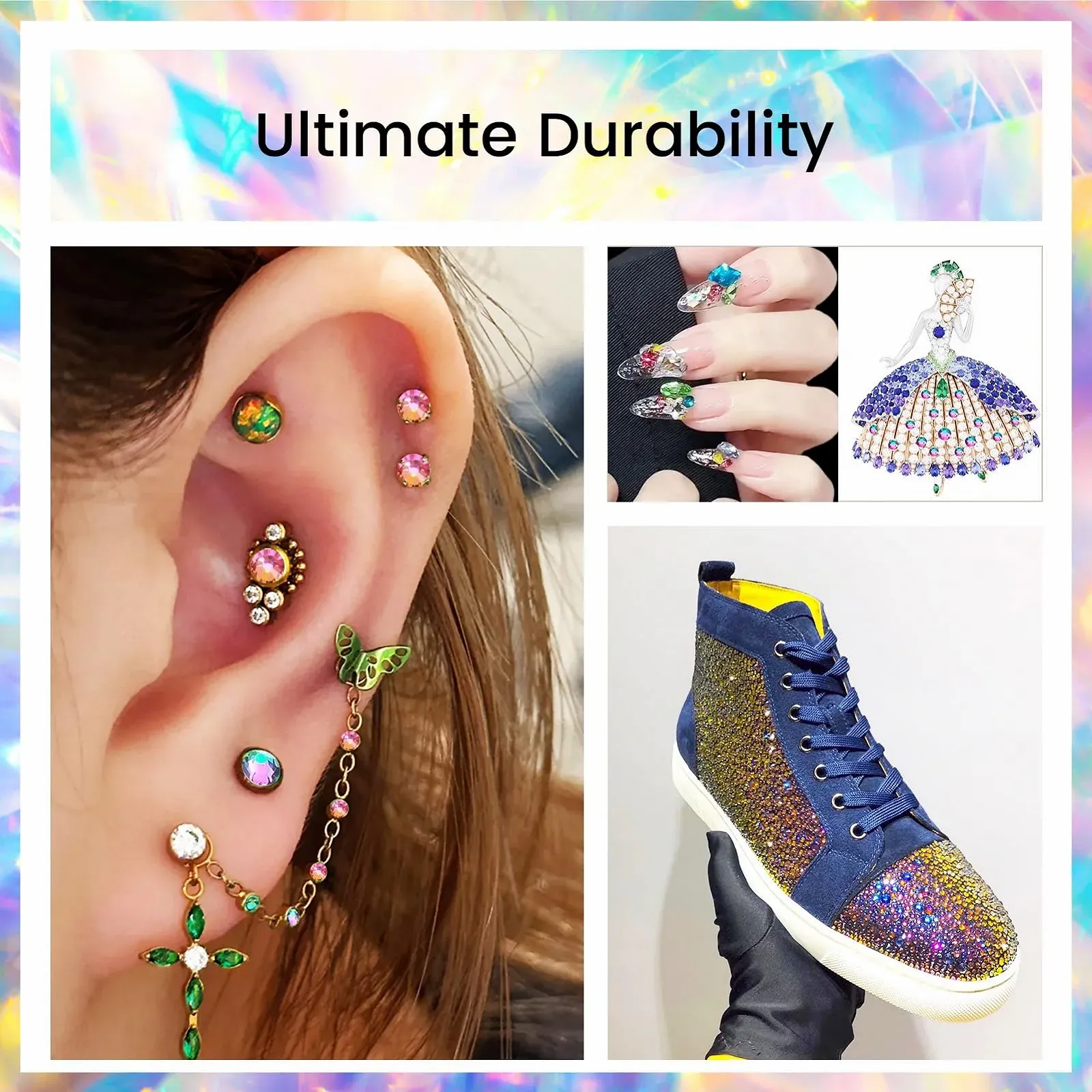 Стрази Novani Crystal Rhinestones, плоскі, 1440 шт., скляні, для одягу, взуття, рукоділля, макіяжу, та DIY прикрас SS12, райдужні, фото №6