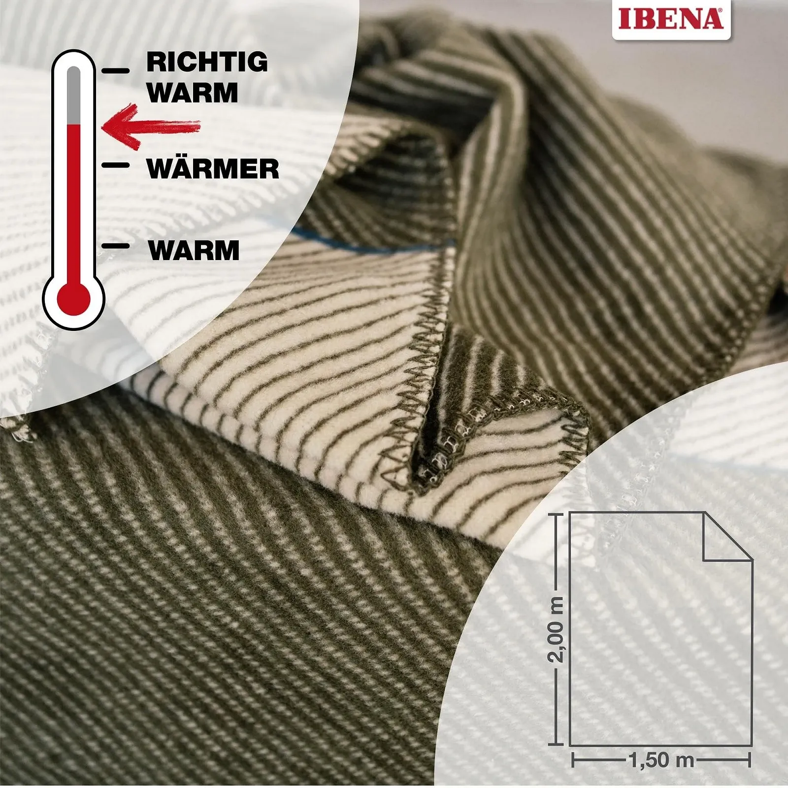 Плед Ibena Austin Полосатый Зеленый, 150 x 200 см, фото №3