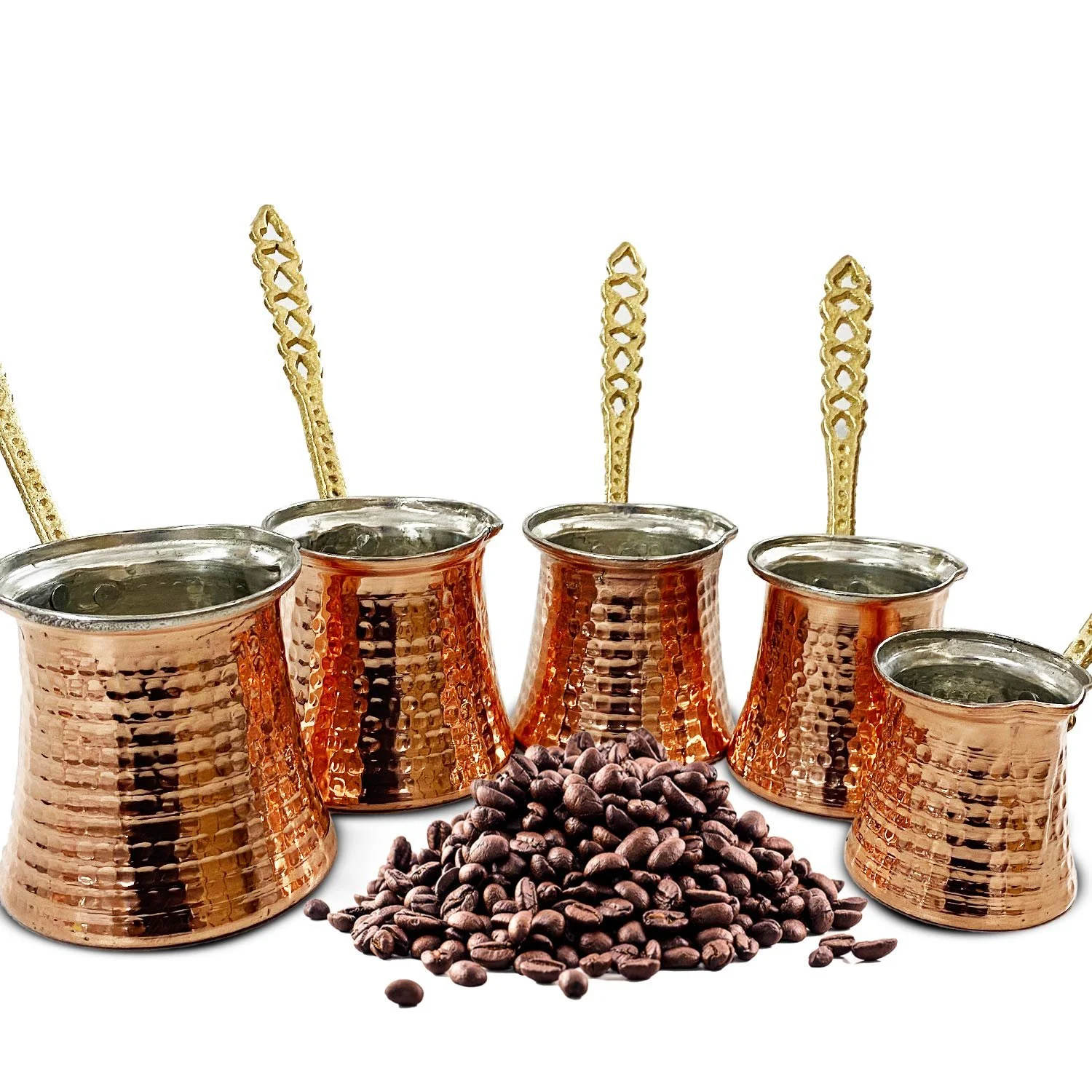 Джезва Турецька мідна Набір 5 штук Різні розміри 150 Мока Кувшин 450 мл, фото №1 Джезва Турецька мідна Набір 5 штук Різні розміри 150 Мока Кувшин 450 мл, фото №1