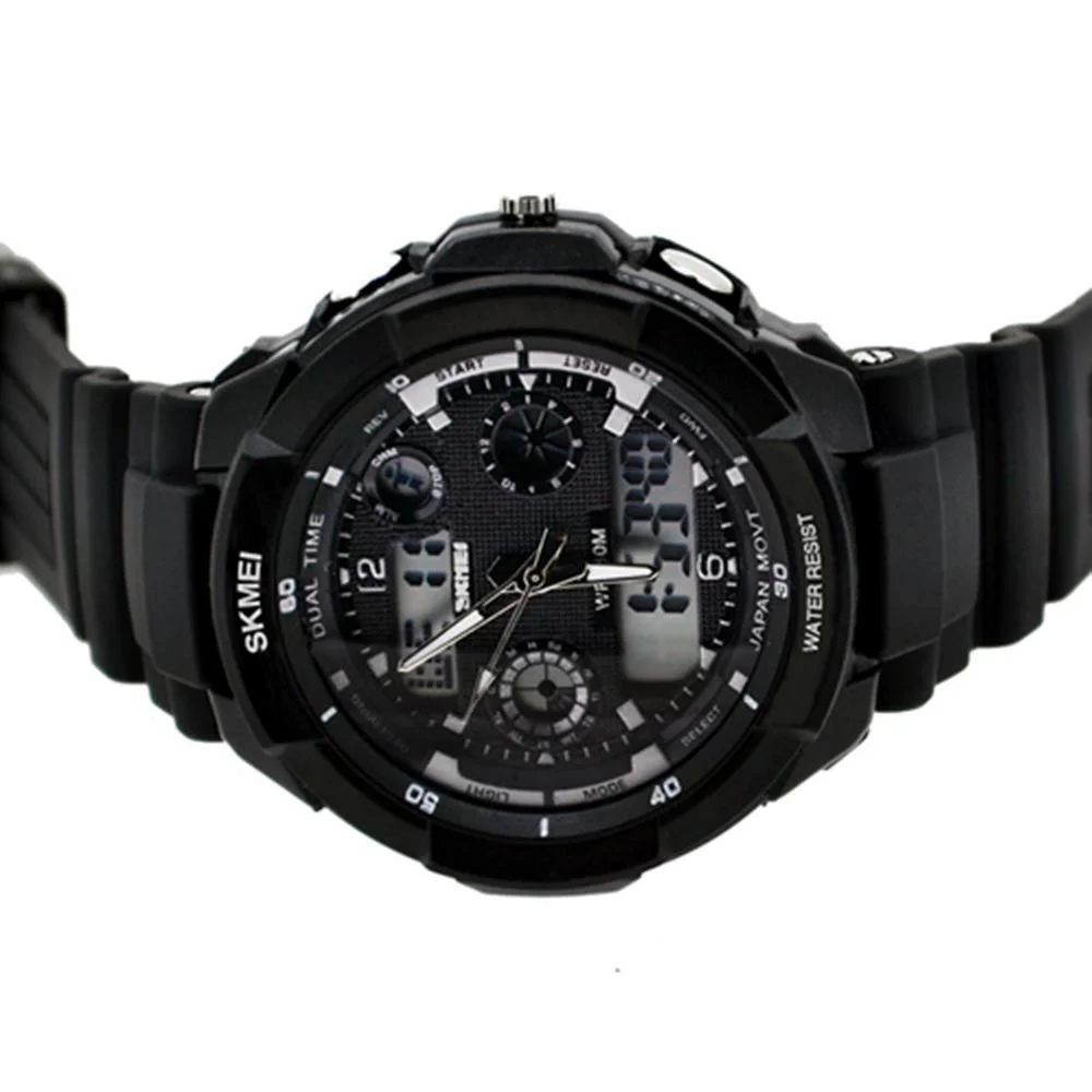 Часы спортивные SKMEI Military S-SHOCK LED цифровые водонепроницаемые с будильником кварцевые наручные (черные) Черный Ремешок, фото №4 Часы спортивные SKMEI Military S-SHOCK LED цифровые водонепроницаемые с будильником кварцевые наручные (черные) Черный Ремешок, фото №4