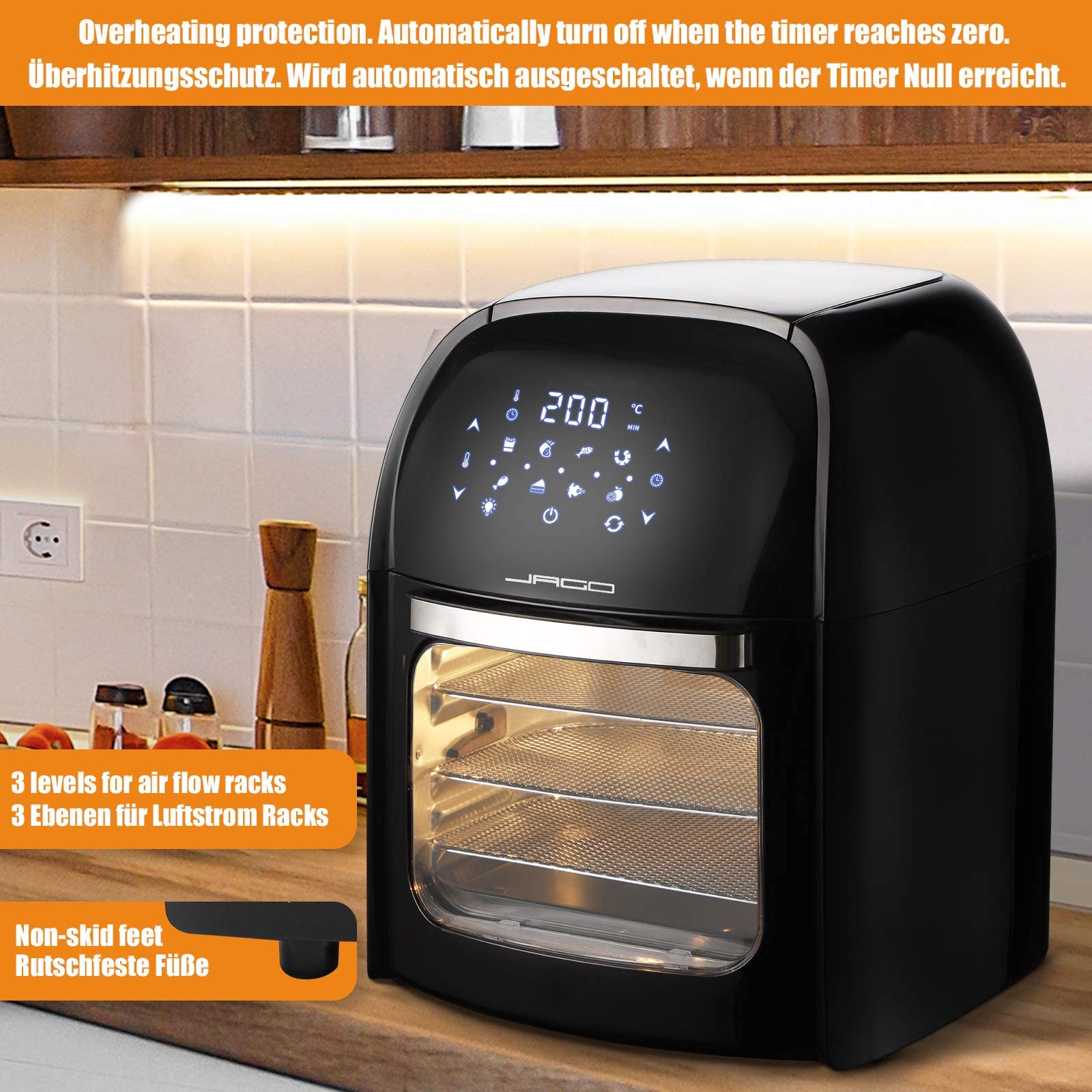 Фритюрница Jago® XXXL 8-в-1 12 Л + 10 Аксессуаров - 1800 Вт, LED Экран с Сенсором, 8 Программ/Таймер, Без Масла, фото №5