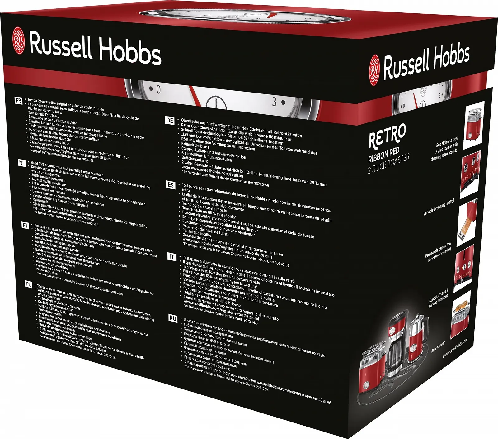 Тостер Russell Hobbs Vintage 21680-56 на 2 скибочки, ретро, нержавіюча сталь, червоний, фото №12