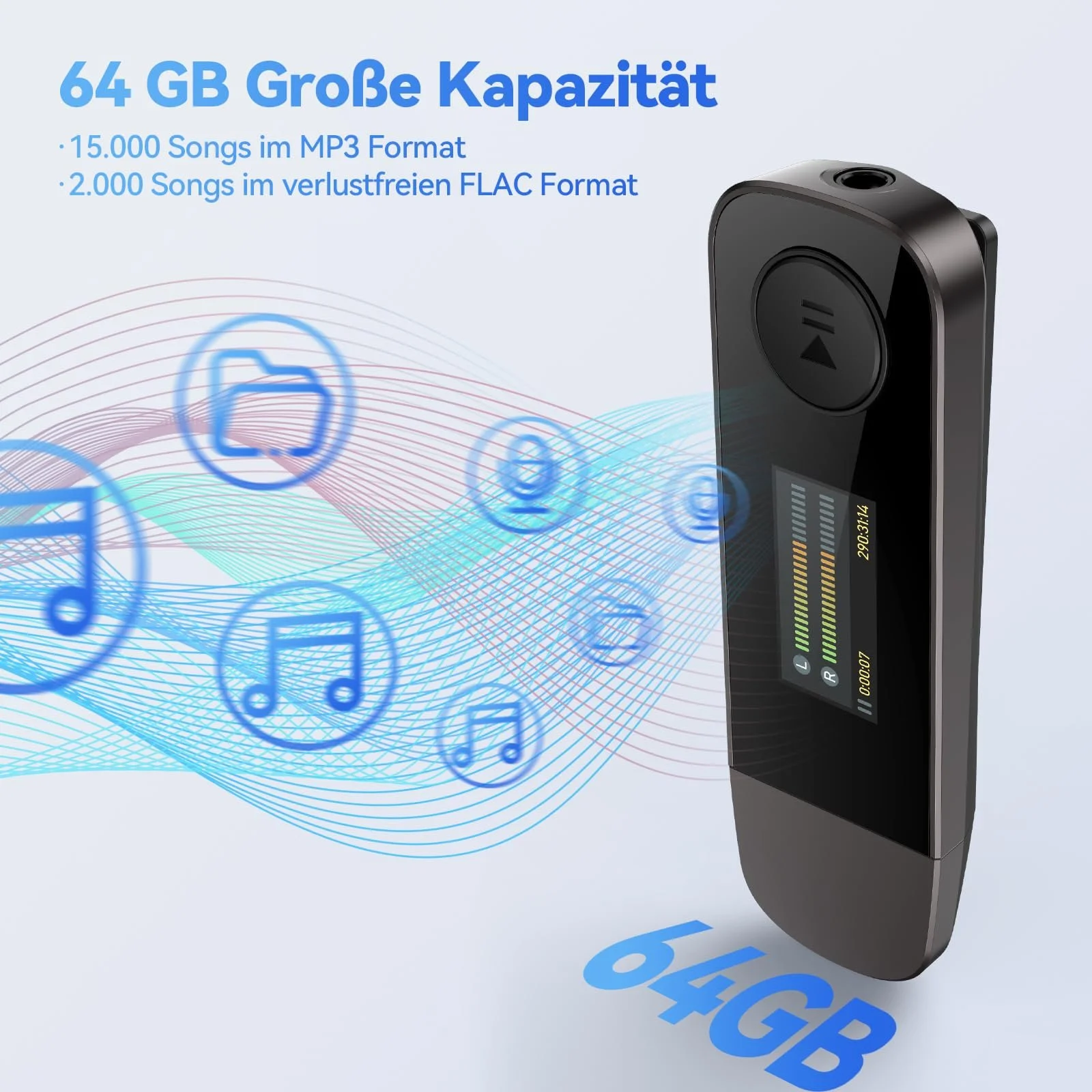 MP3-плеєр AGPTEK U5 64 ГБ Чорний, фото №7