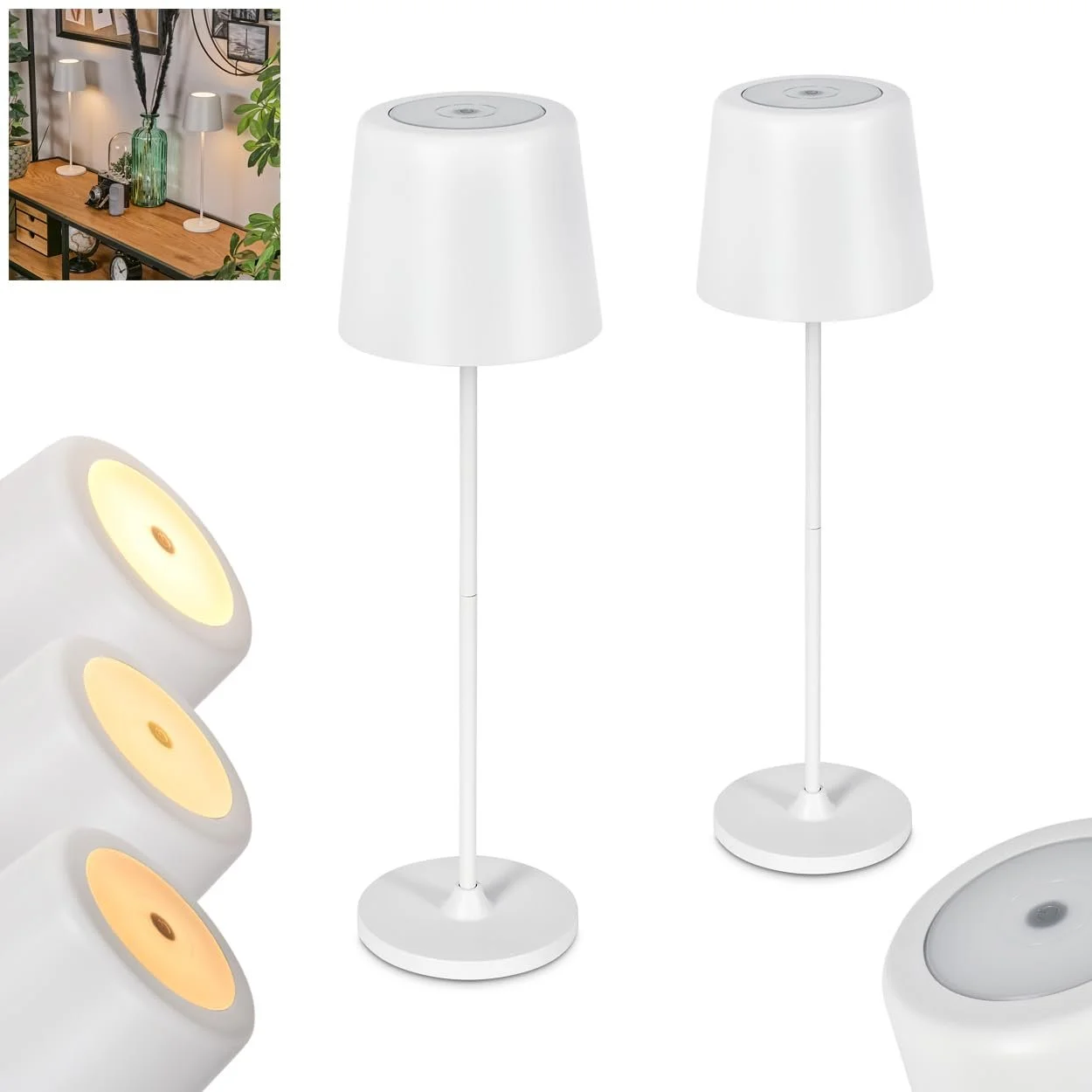 Настільна лампа HOFSTEIN Belece LED набір з 2 шт. метал / пластик акумуляторна USB-C IP44 Білий, фото №1