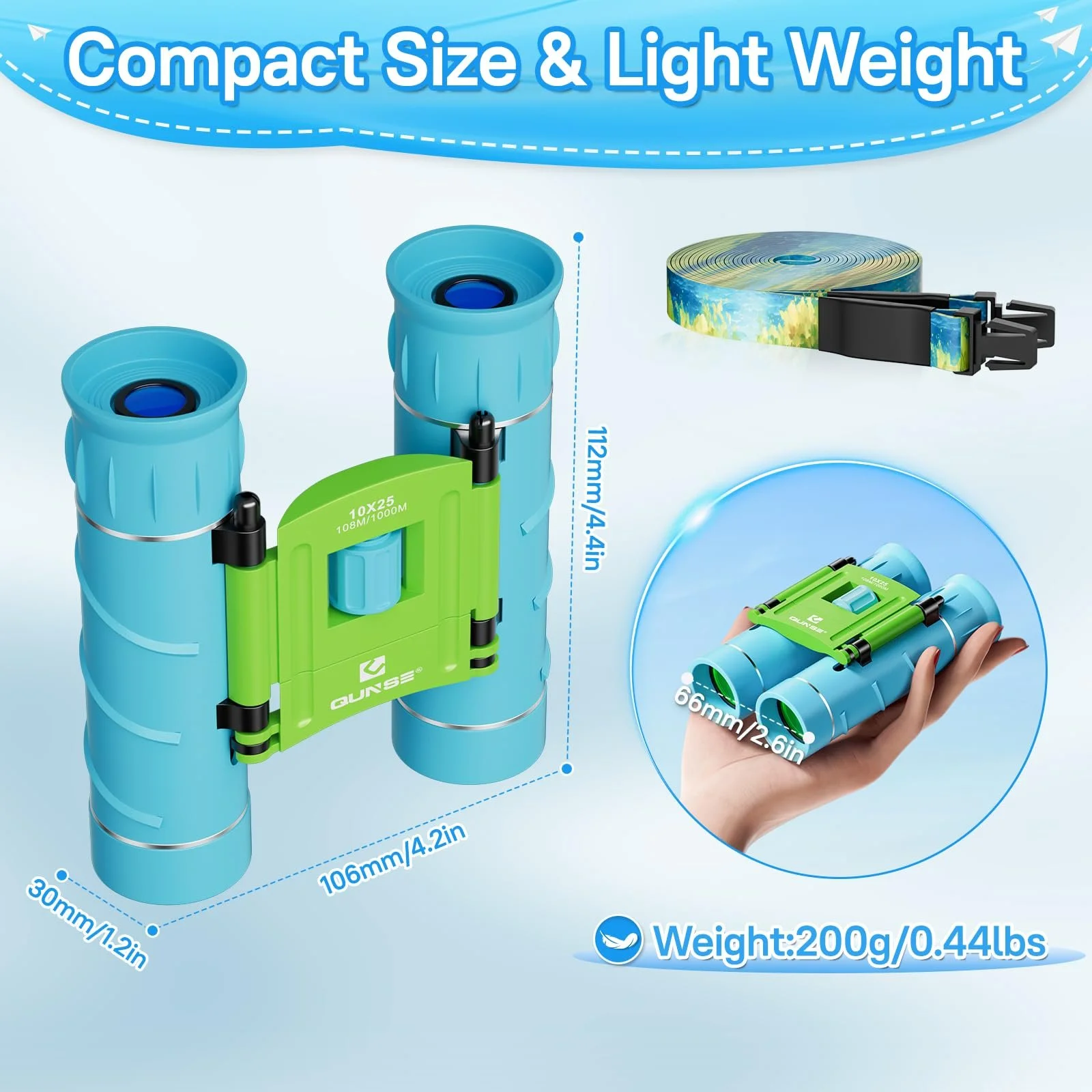 Бінокль QUNSE Mini 10 x 25 Blue Green, фото №4