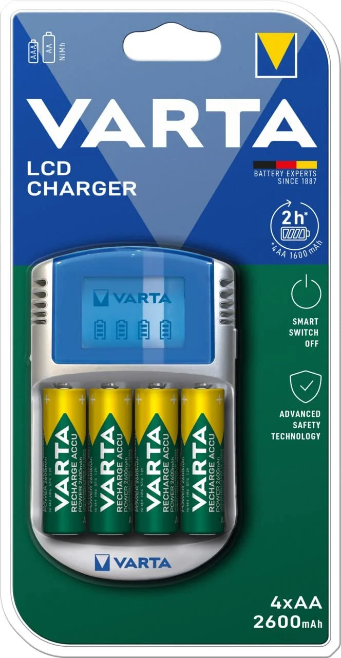 Зарядний пристрій VARTA з 4 x AA 2600 mAh, LCD, з USB кабелем та 12 V адаптером, фото №2
