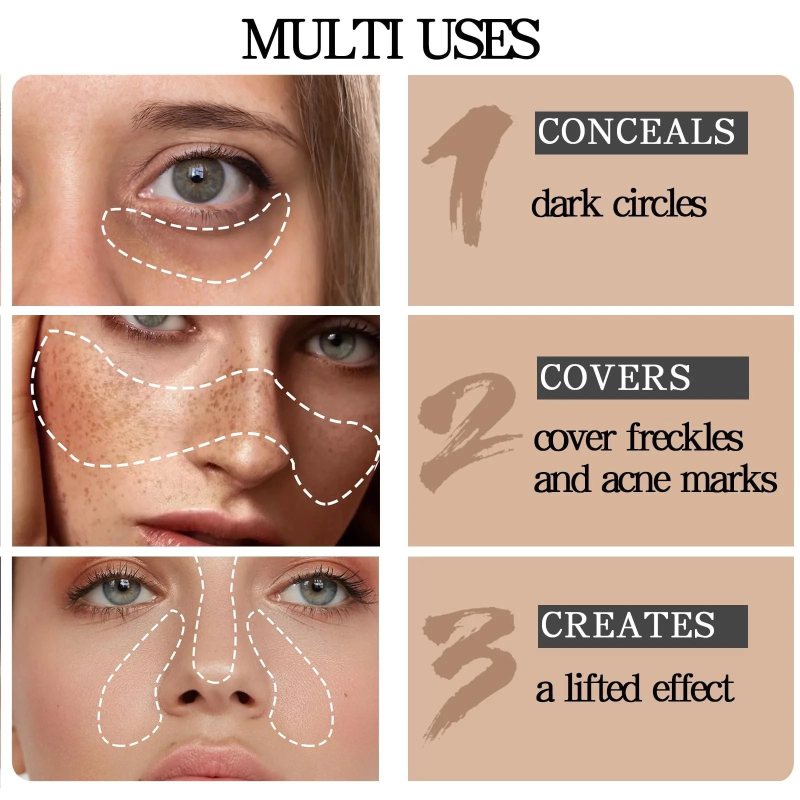 Консилер-олівець і рідкий консилер 2-в-1 Apooliy Повний обхват з пензлем і точилкою Водонепроникний, фото №2