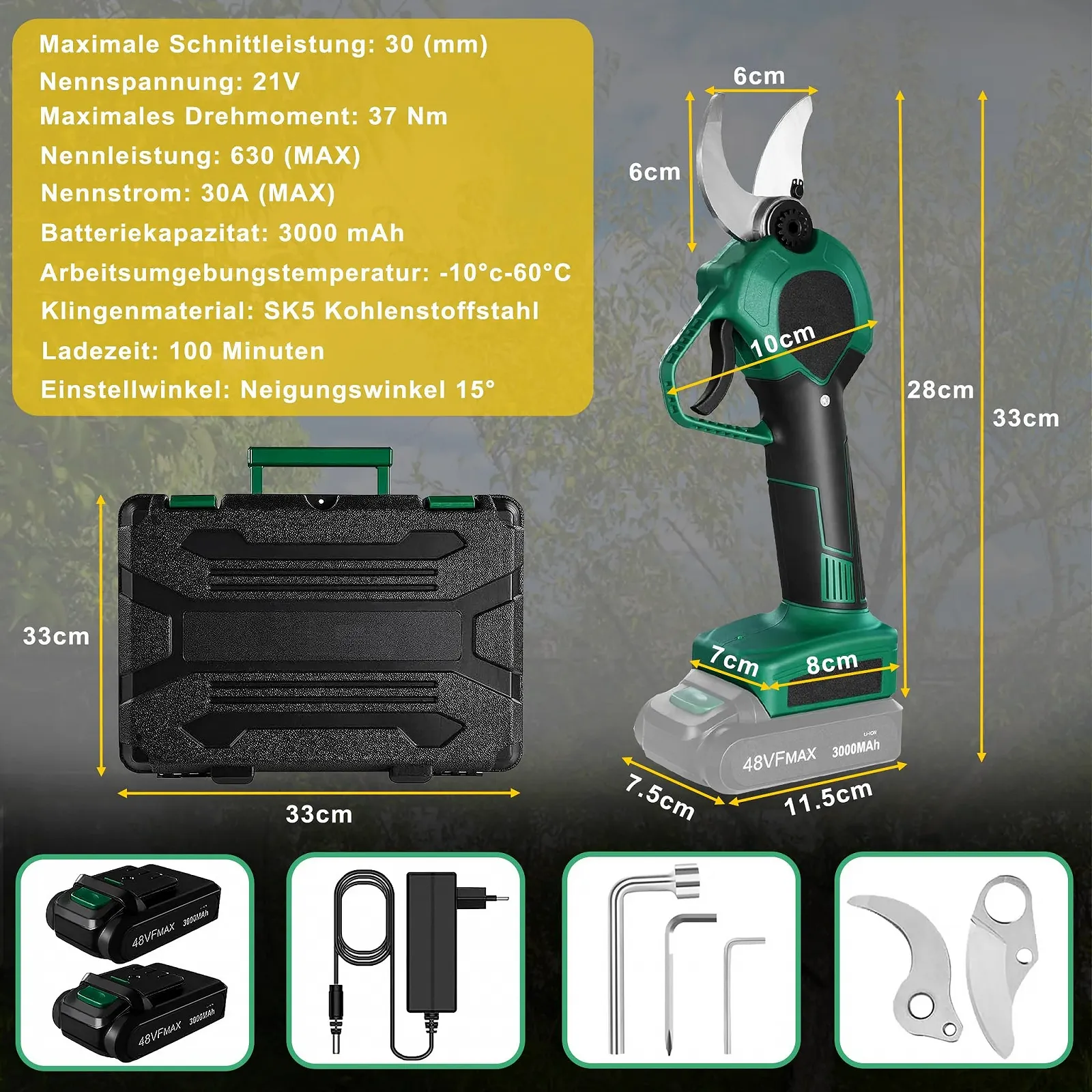 Електричні секатори XMTECH акумуляторні, 21 V, 3000 mAh, фото №2