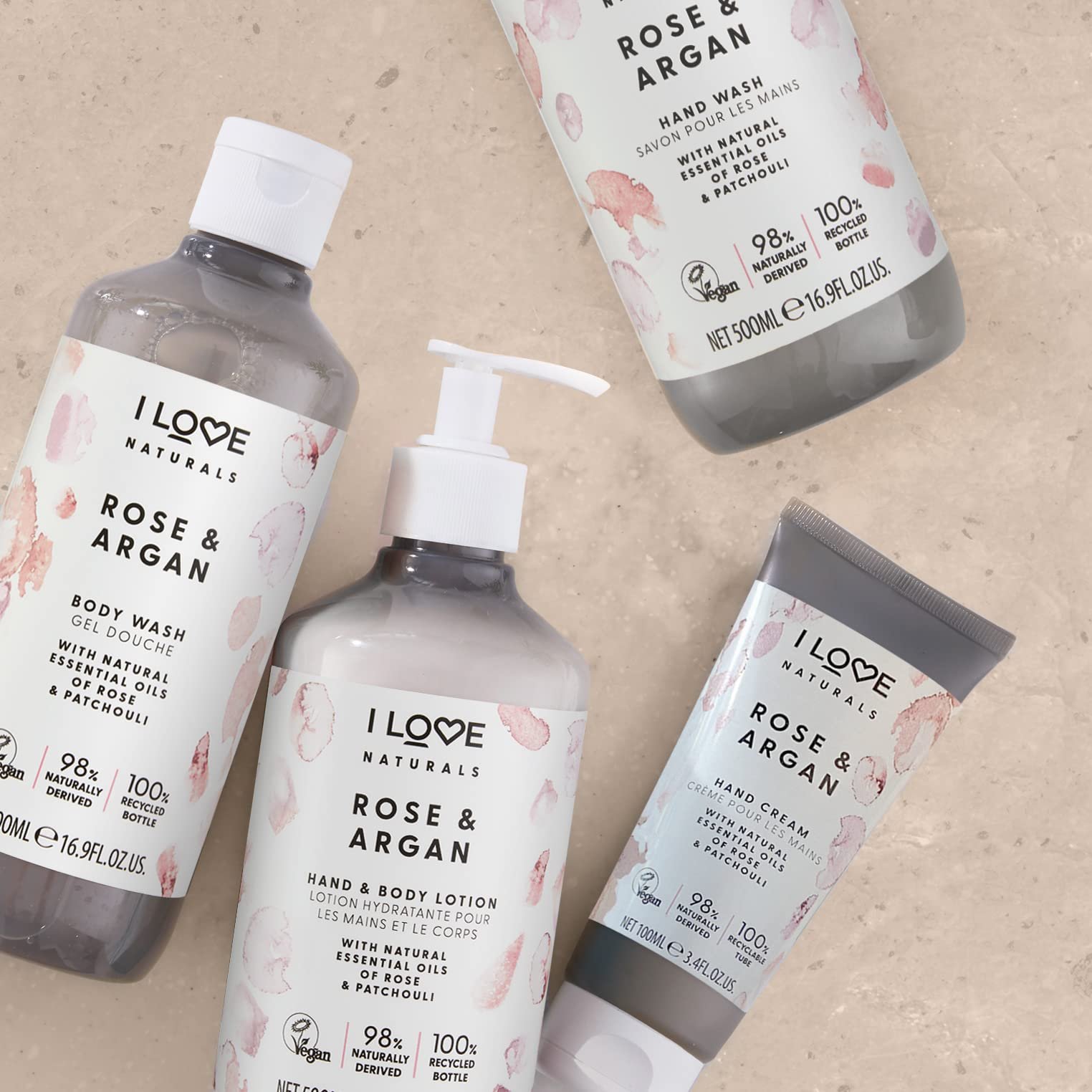 Гель для душу I Love Naturals Rose & Argan з оліями троянди та пачулі 3 x 500 мл, фото №3