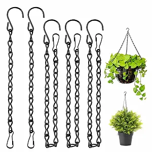 Подвесные цепи для корзин и вазонов с S-образными крючками и карабинами металлические 5 шт Черные - Фото 1