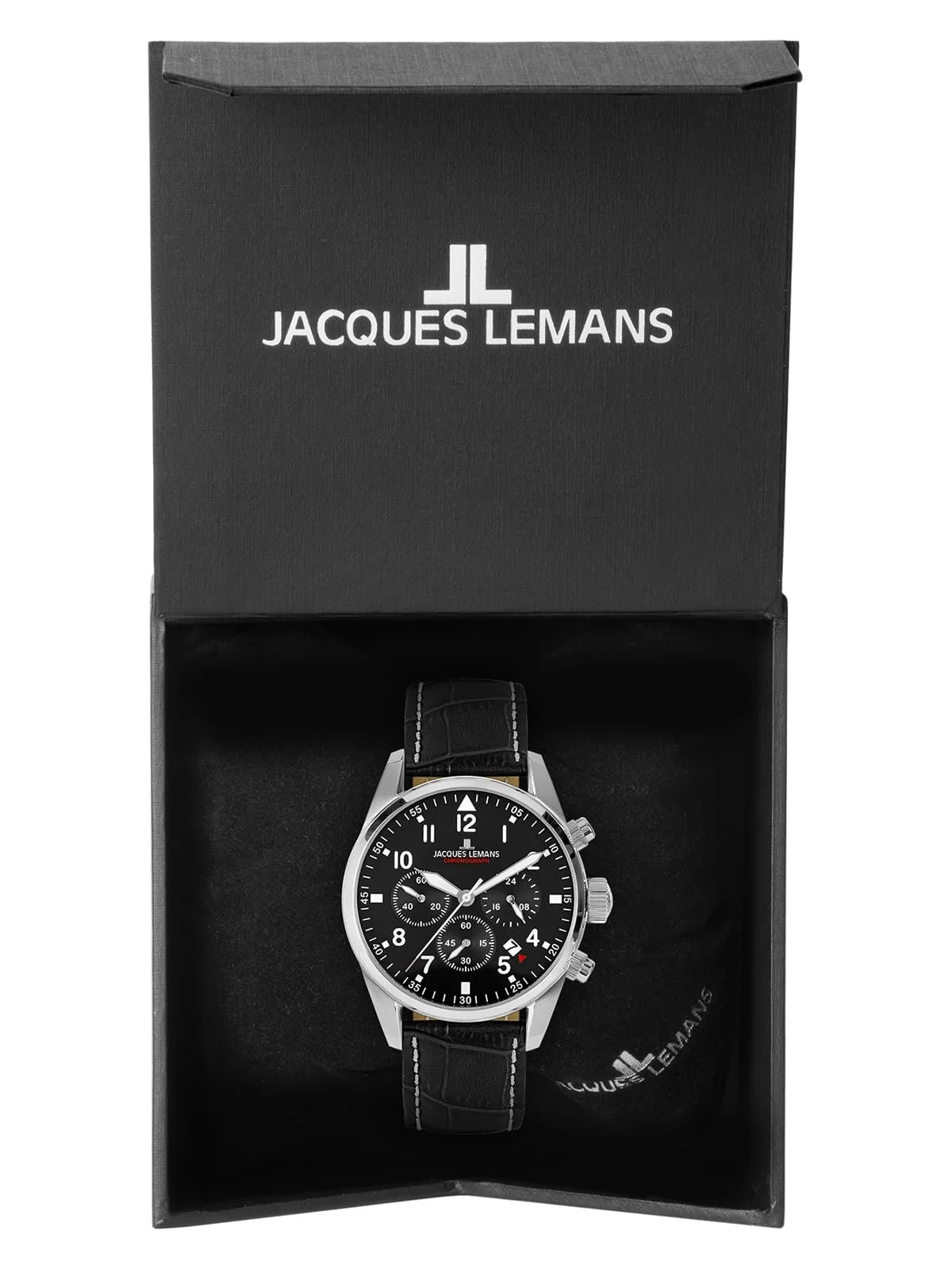 Чоловічий годинник Jacques Lemans Sport Chronograph 42 мм, 10 ATM зі шкіряним ремінцем або металевим ремінцем, фото №6 Чоловічий годинник Jacques Lemans Sport Chronograph 42 мм, 10 ATM зі шкіряним ремінцем або металевим ремінцем, фото №6