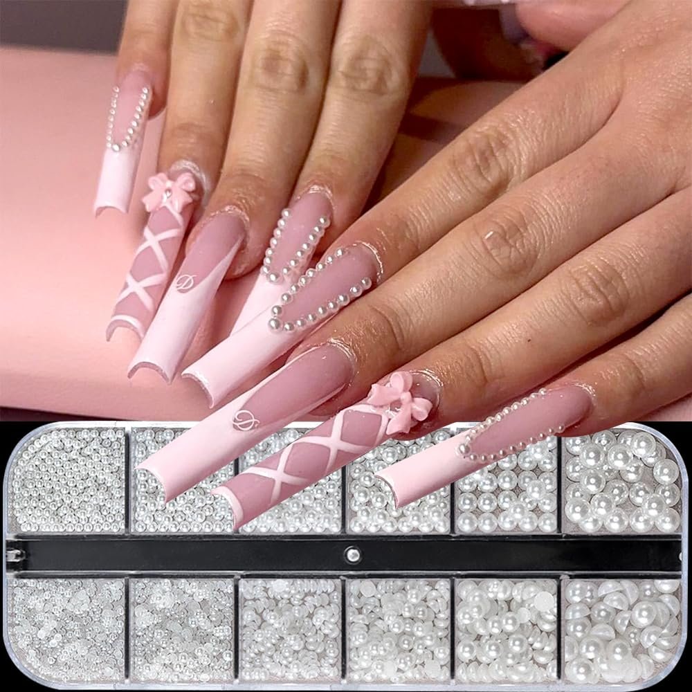 Набор для дизайна ногтей 3D Белые Жемчужины Круглые и Полукруглые Жемчужины, фото №3 Набор для дизайна ногтей 3D Белые Жемчужины Круглые и Полукруглые Жемчужины, фото №3