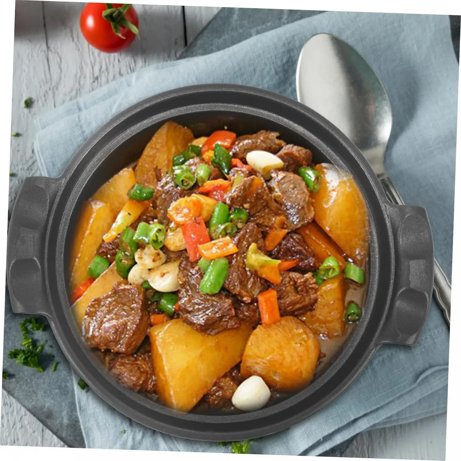 Кастрюля керамическая Мультифункциональная Термостойкая Антипригарная с двойными ручками Белая, фото №7