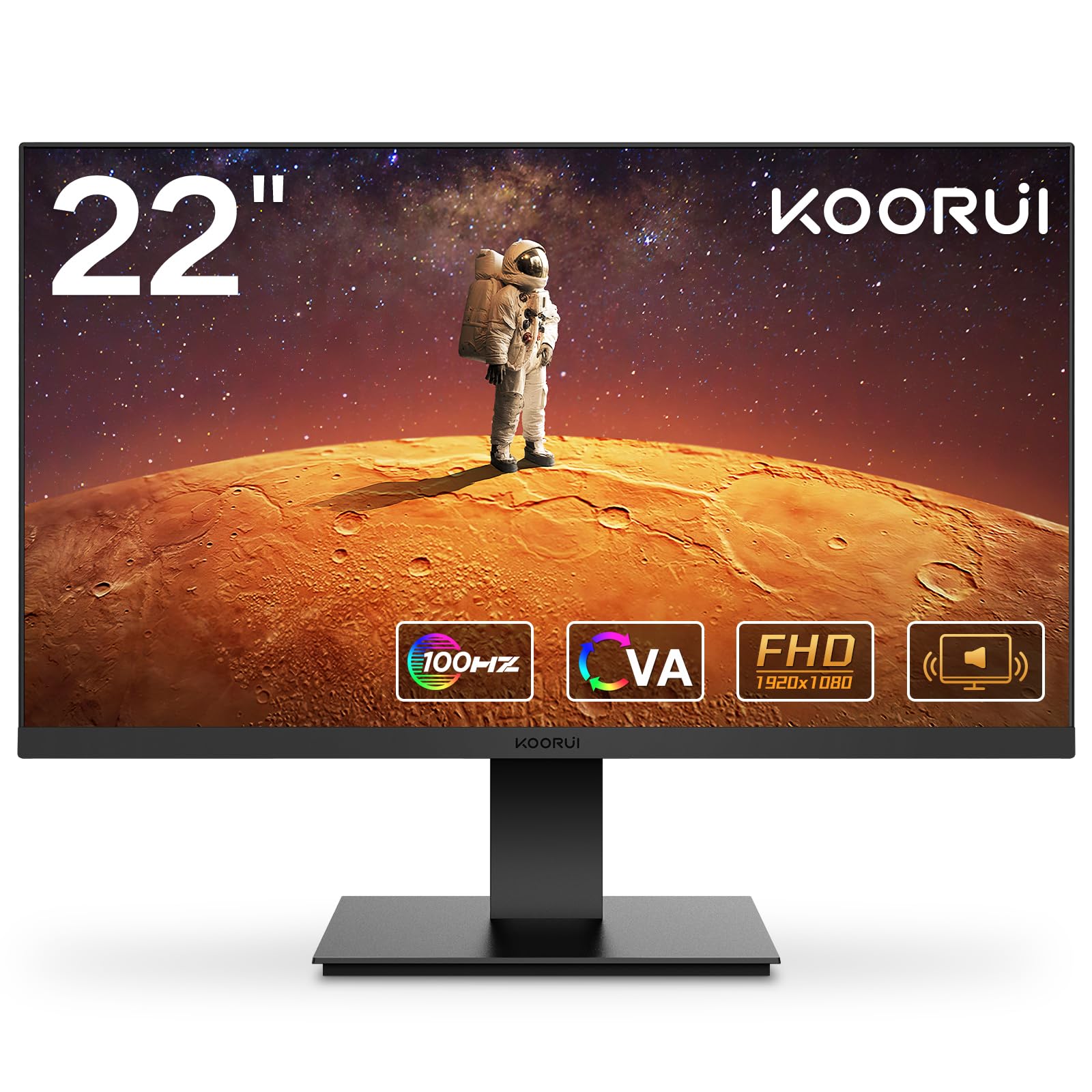 Монитор KOORUI 22 Inch Gaming с интегрированными динамиками, 100Hz, 1080p, безрамочный, HDMI, регулируемый наклон, защита для глаз, VESA, черный, фото №1
