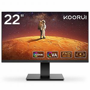 Монитор KOORUI 22 Inch Gaming с интегрированными динамиками, 100Hz, 1080p, безрамочный, HDMI, регулируемый наклон, защита для глаз, VESA, черный - Фото 1